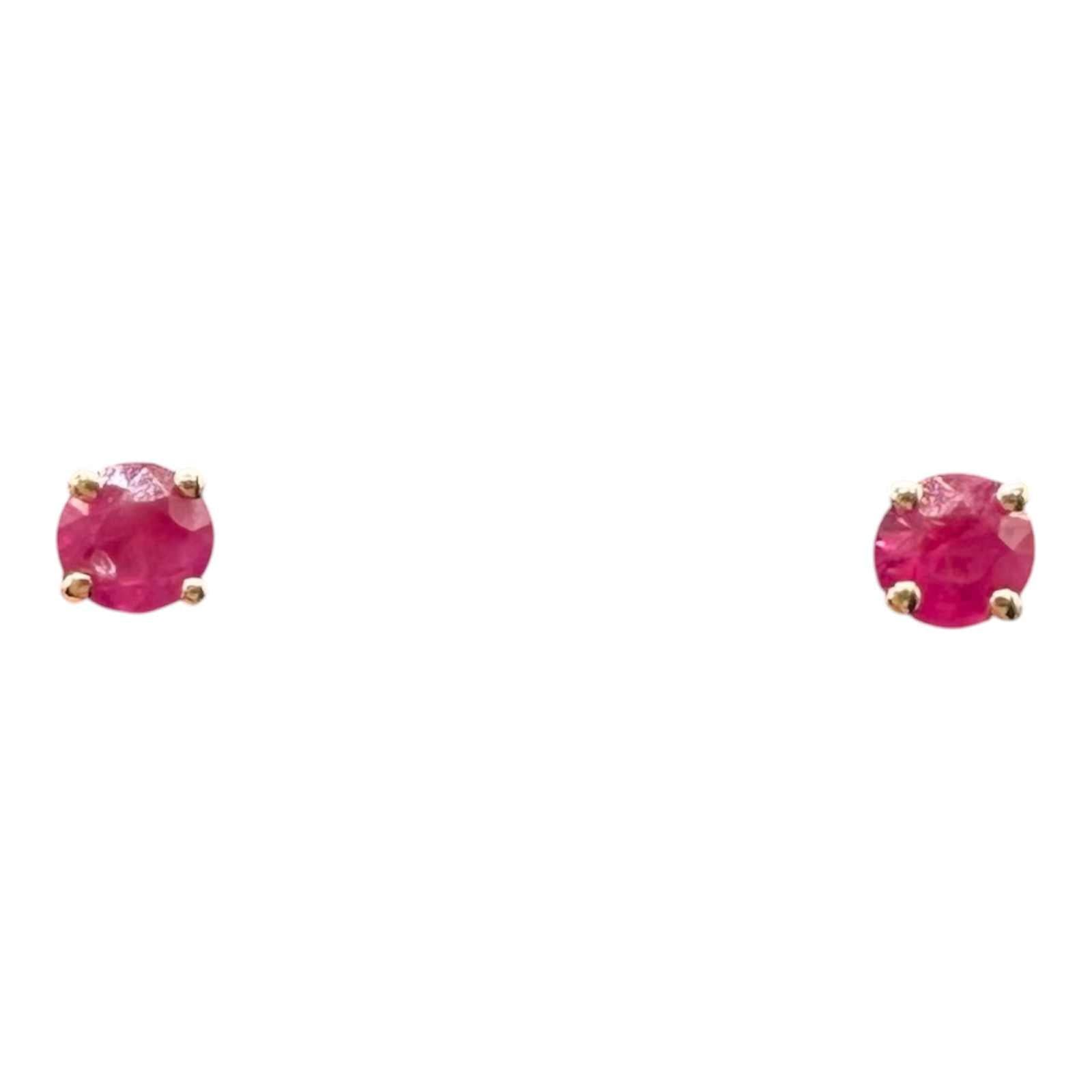Ruby Stud Earrings 14kt Yellow Gold 0.21ctw Round Push Backs New