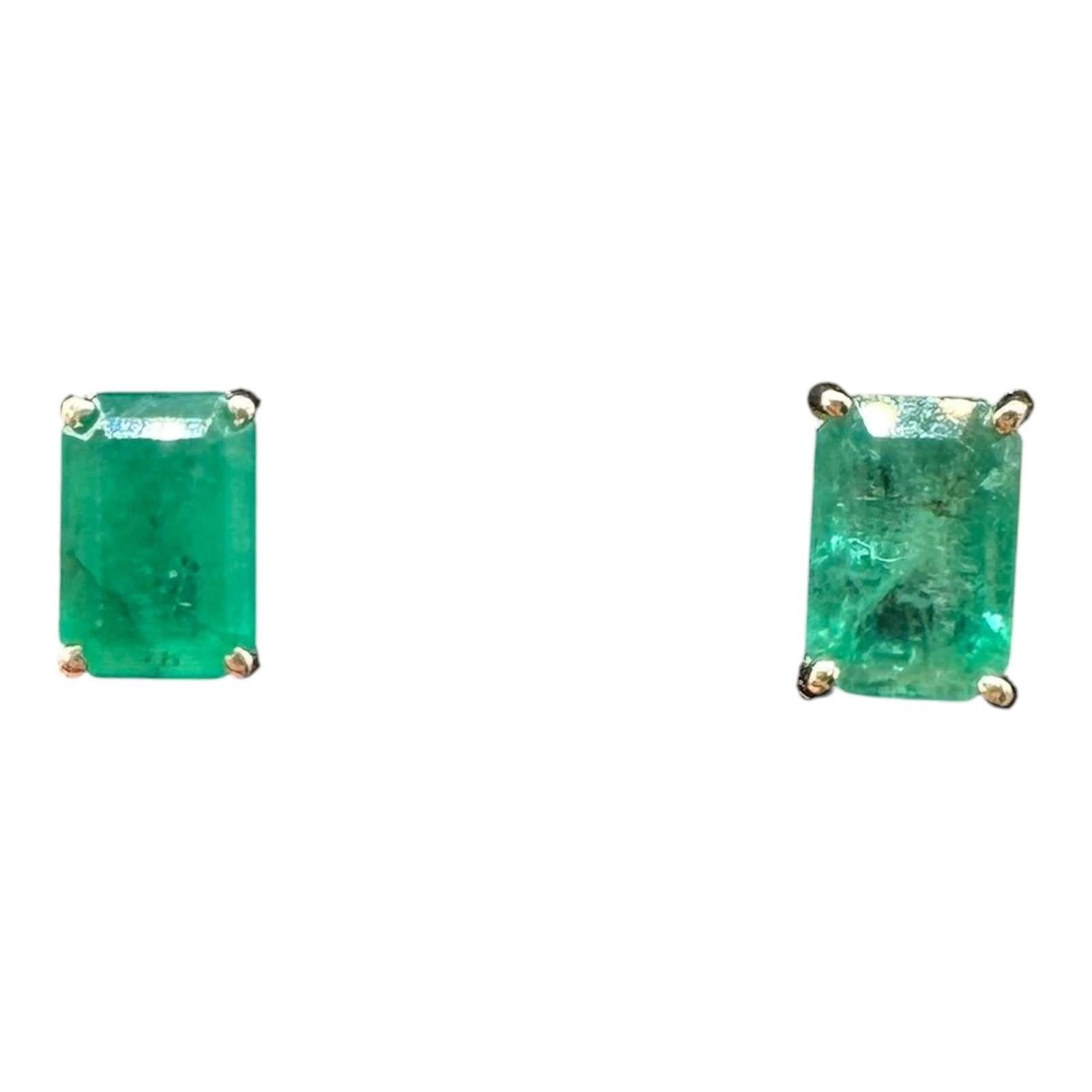 Emerald Cut Green Emerald Stud Earrings 14kt Yellow Gold 6x4mm New