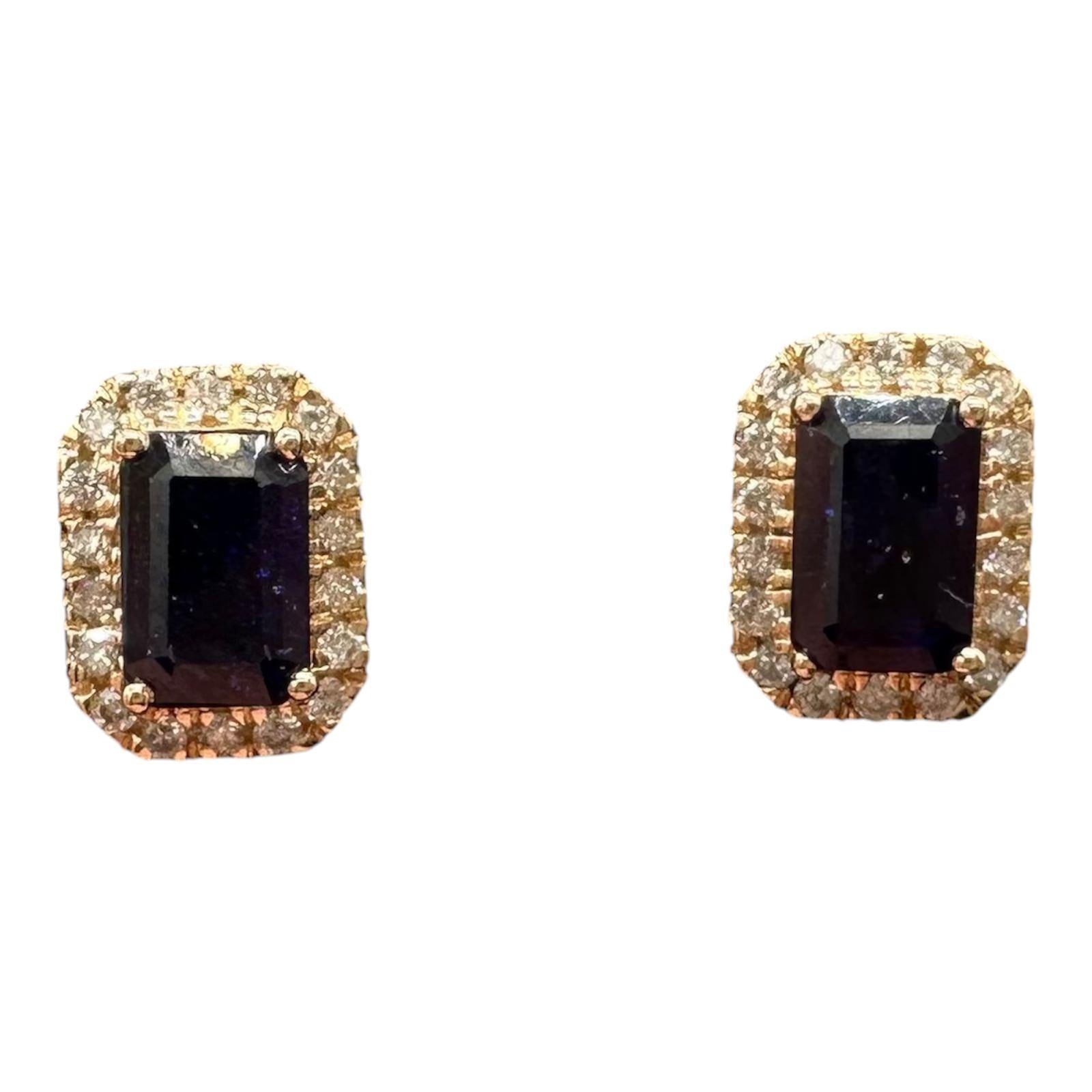 Sapphire Diamond Halo Stud Earrings 14kt Yellow Gold 0.18ctw New