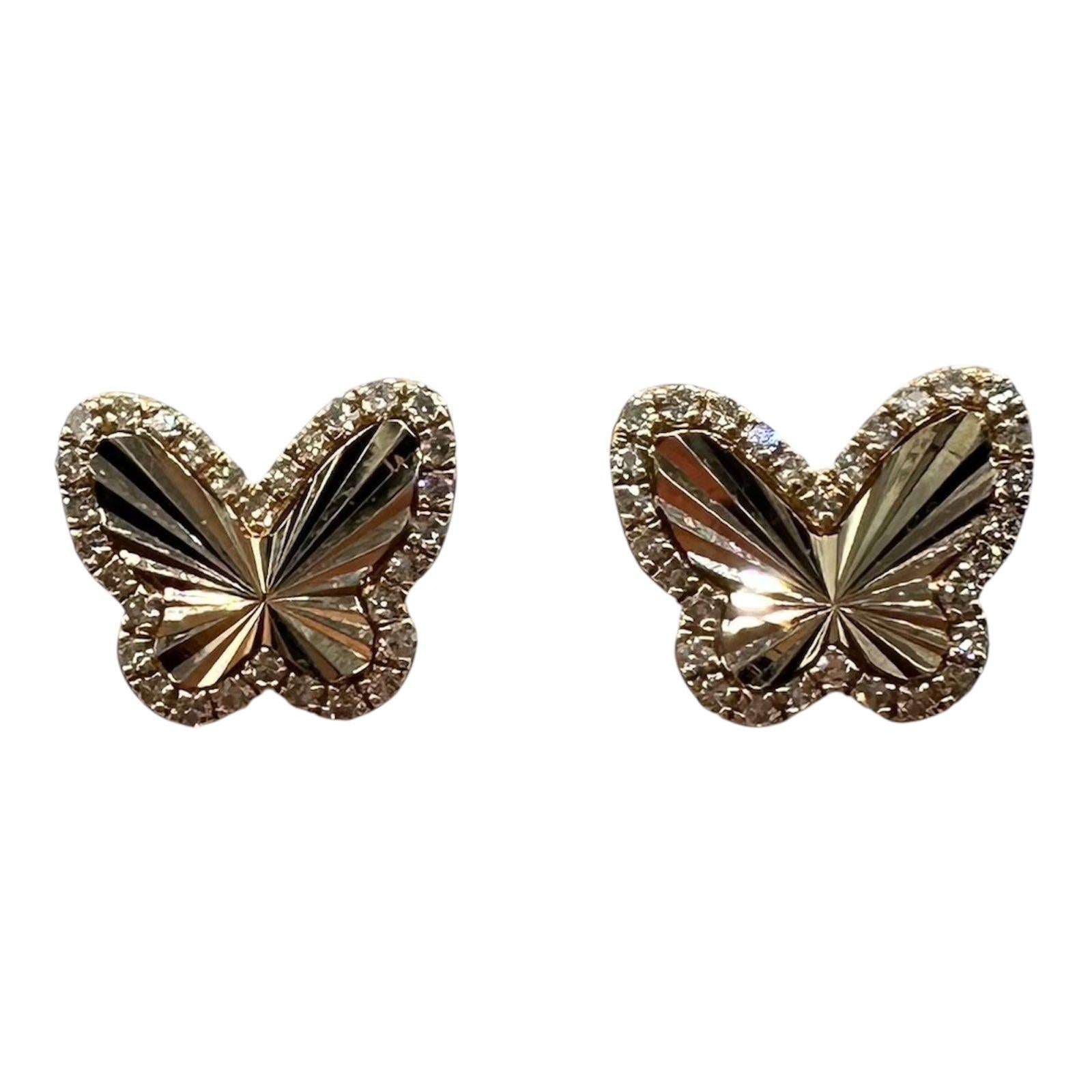 Diamond Butterfly Earrings 10kt Yellow Gold 0.20ctw HI SI Threaded New