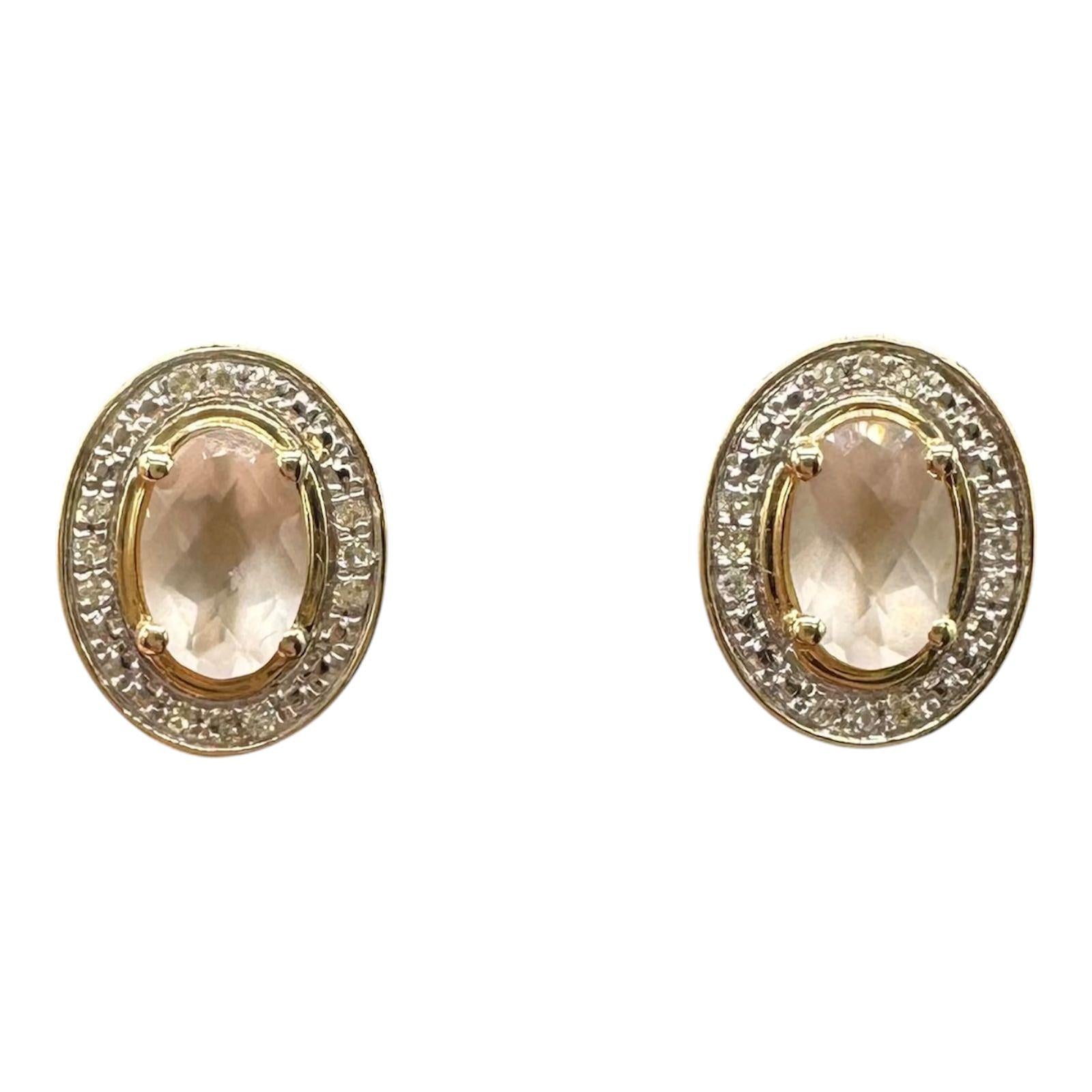 Rose Quartz Diamond Earrings 10kt Yellow Gold 0.87ctw New