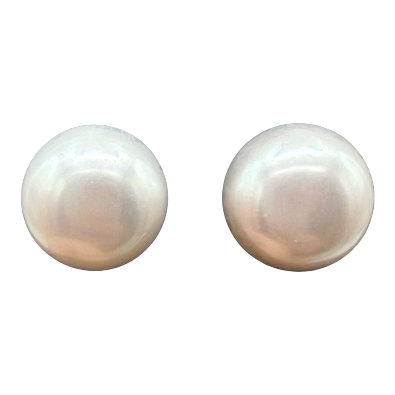 Designer Effy Pearl Stud Earrings 14kt Yellow Gold 11.4mm NWT