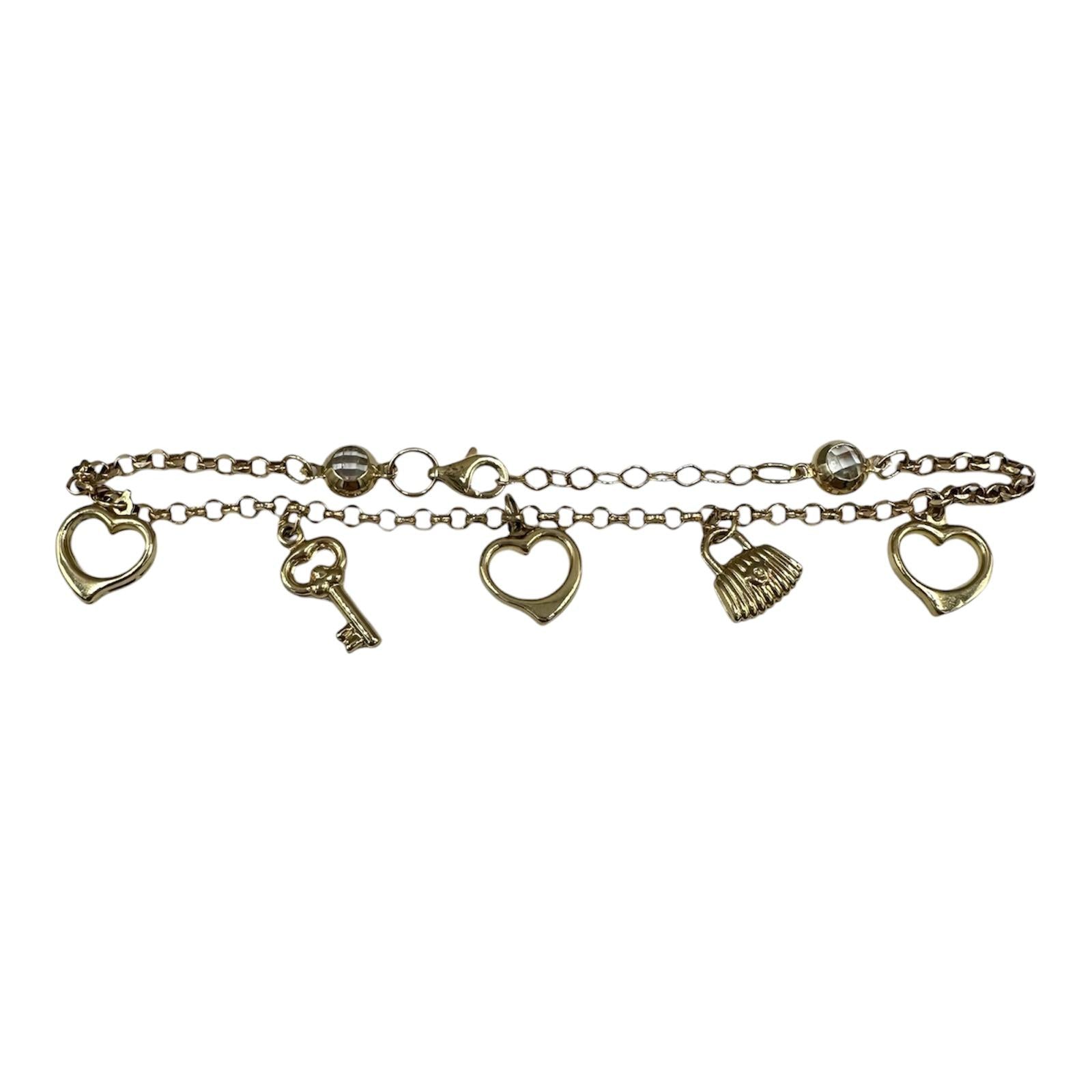 Charm Bracelet 14kt Yellow Gold Adjustable 7 8in New