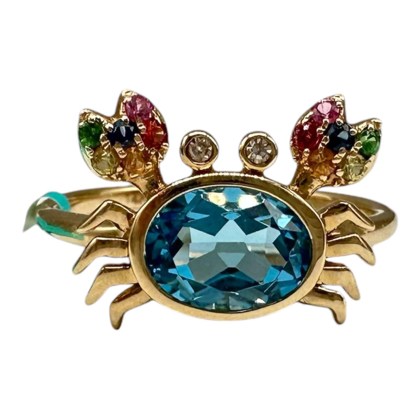 Designer Effy Multicolor Gemstone Crab Ring 14kt Yellow Gold Size 7 NWT