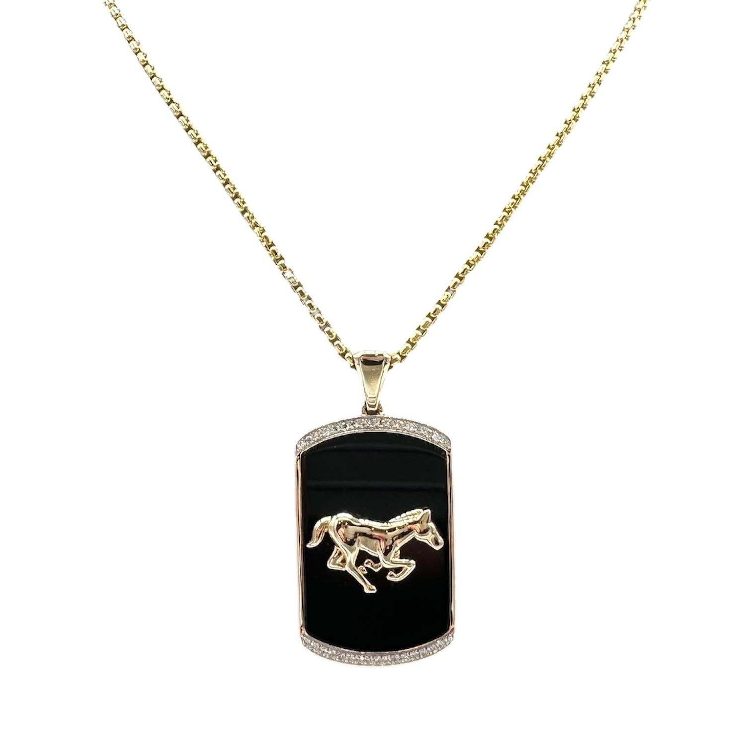Designer Effy Mens Onyx Diamond Horse Pendant 14kt Gold 22in NWT