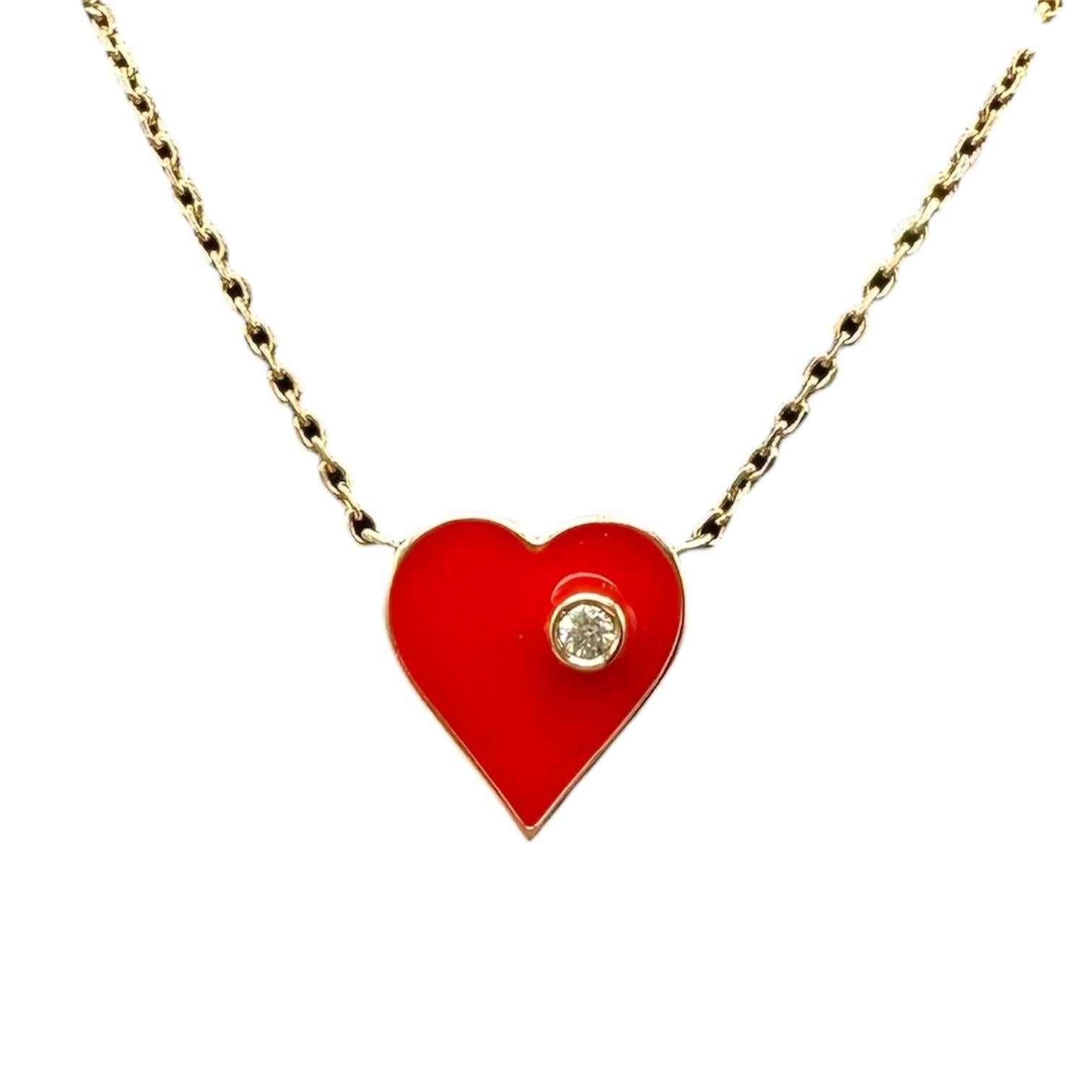 Designer Effy Diamond Enamel Heart Necklace 14kt Yellow Gold NWT