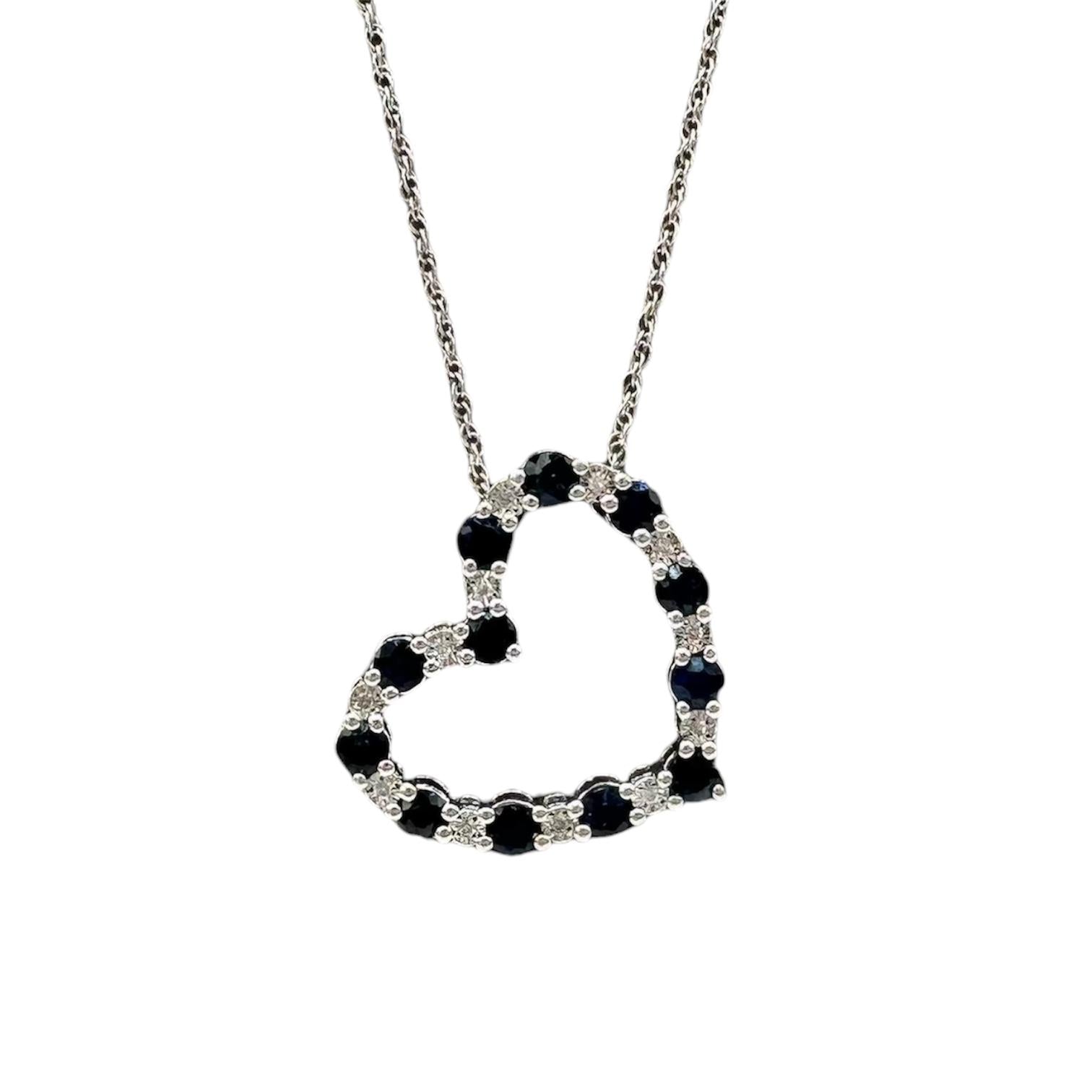 Designer Effy Sapphire Diamond Heart Necklace Sterling Silver 1.37ctw NWT