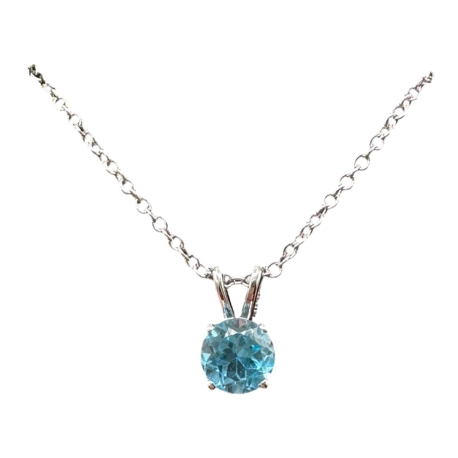 Designer Effy Blue Topaz Pendant Necklace 14kt White Gold 0.62ct NWT