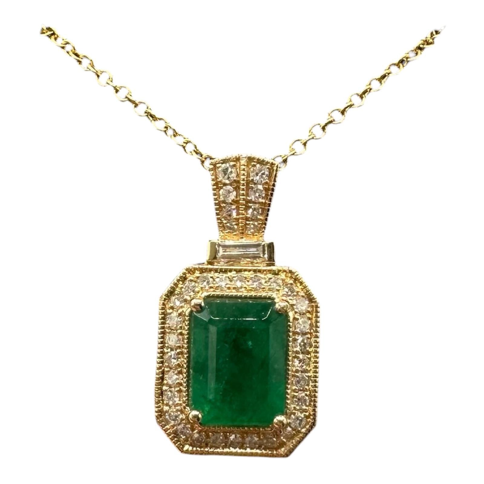 Designer Effy Emerald Diamond Pendant Necklace 14kt Gold 1.42ct NWT