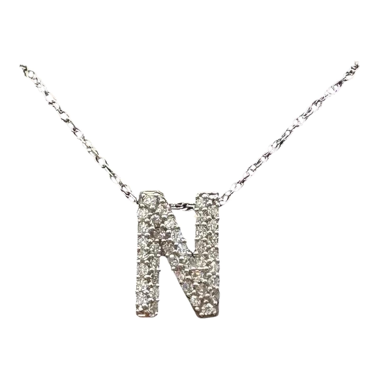 Diamond N Initial Necklace 10kt White Gold 0.15ctw GH VS SI New