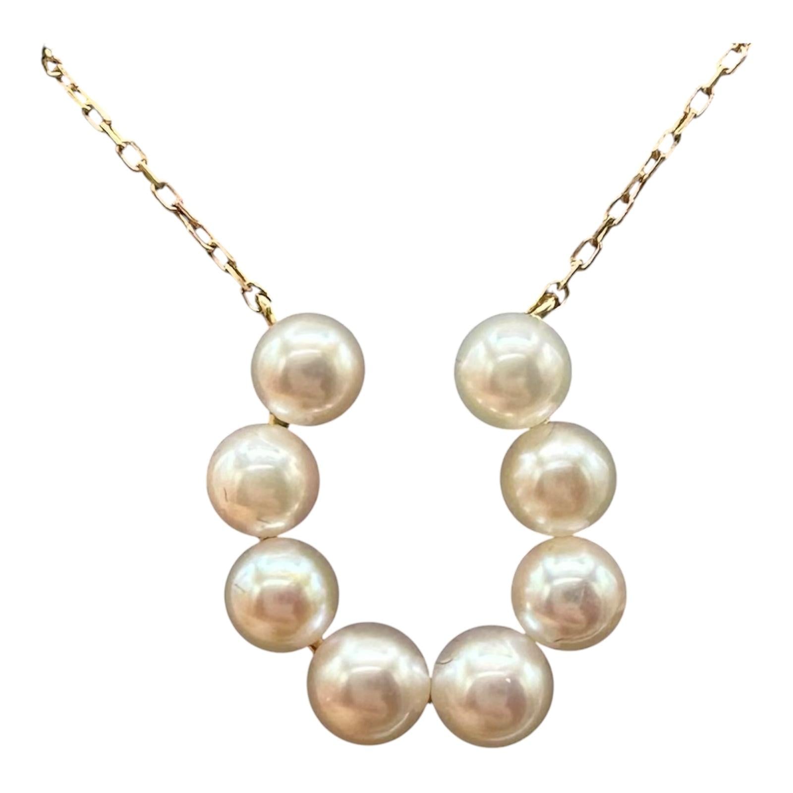 Pearl Horseshoe Necklace 18kt Yellow Gold 16in New