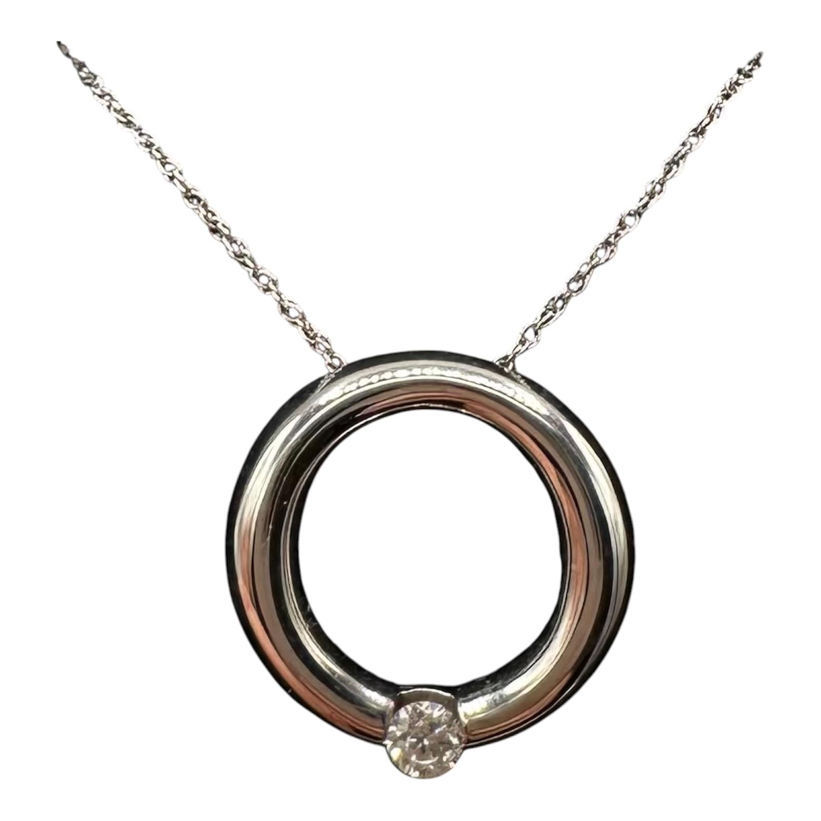 Diamond Circle Necklace 10kt White Gold 0.08ctw Estate 18in