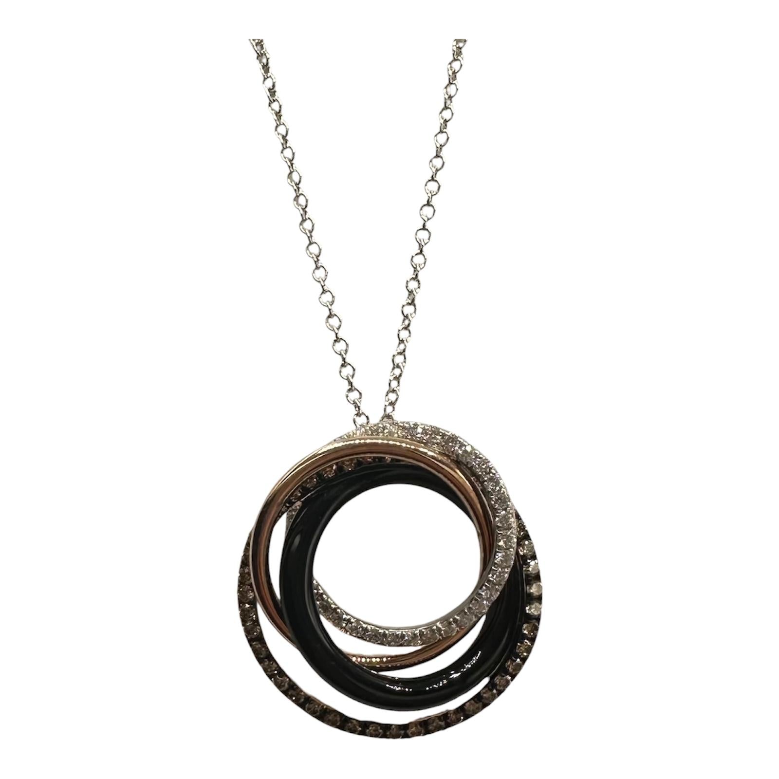 Designer Effy Diamond Onyx Circle Necklace 14kt Two Tone Gold 0.53ctw