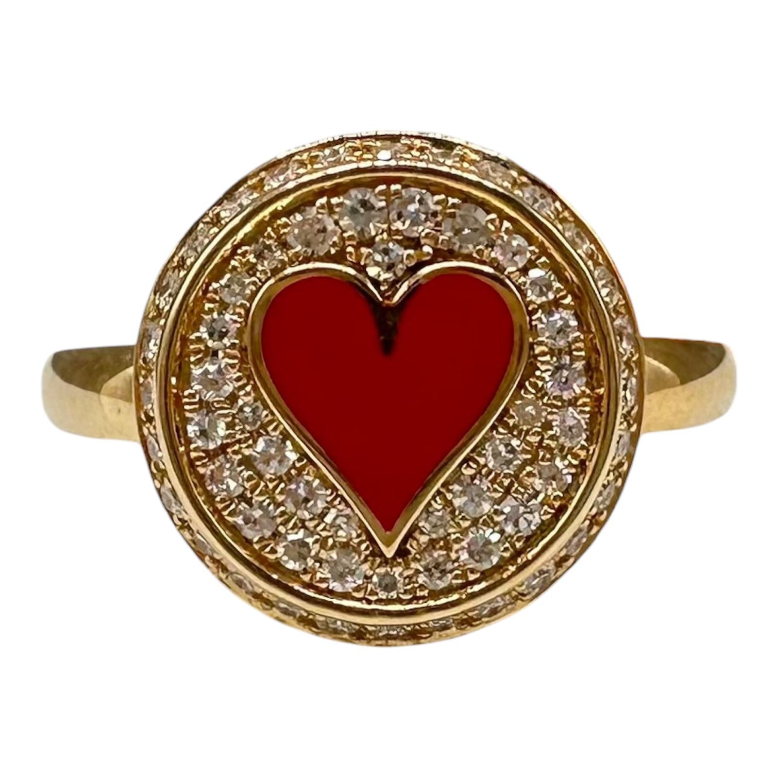 Designer Effy Diamond Enamel Heart Ring 14kt Yellow Gold 0.28ctw NWT