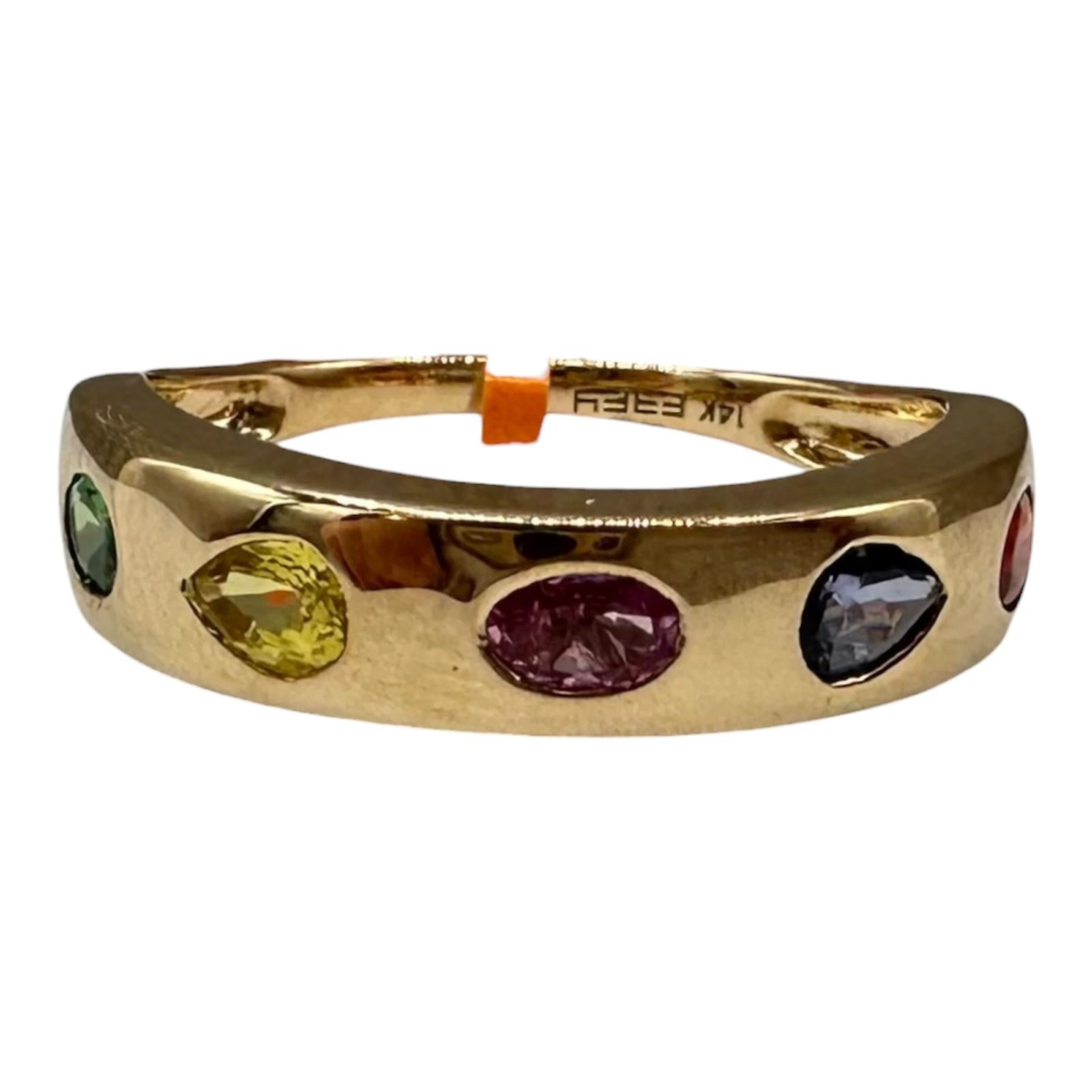 Designer Effy Rainbow Gemstone Ring 14kt Yellow Gold 0.97ctw NWT