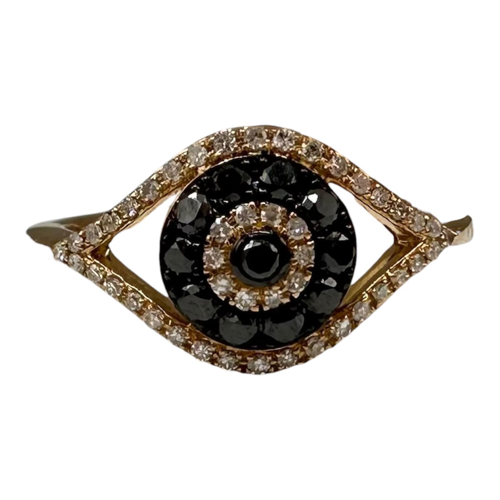 Designer Effy Diamond Evil Eye Ring 14kt Yellow Gold 0.37ctw NWT