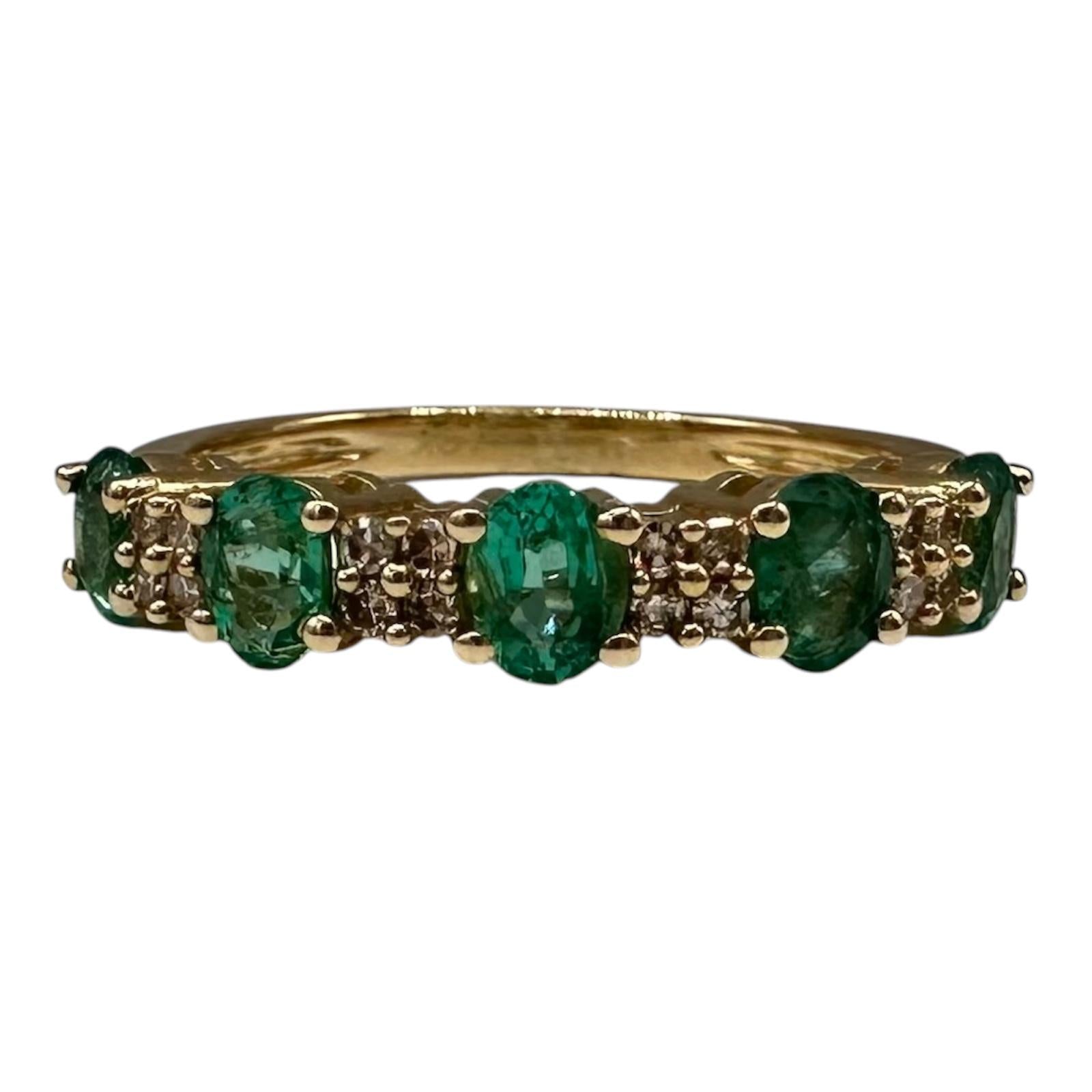Emerald Diamond Ring 10kt Yellow Gold Five Stone Size 6 New