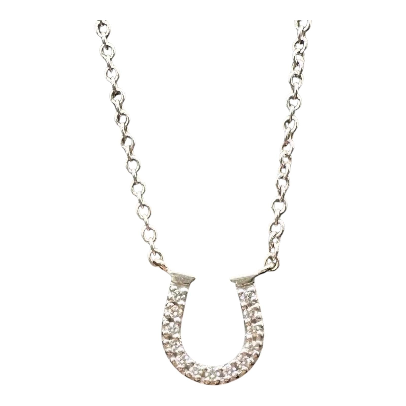 Designer Tiffany Diamond Mini Horseshoe Necklace 18kt White Gold 0.08ctw