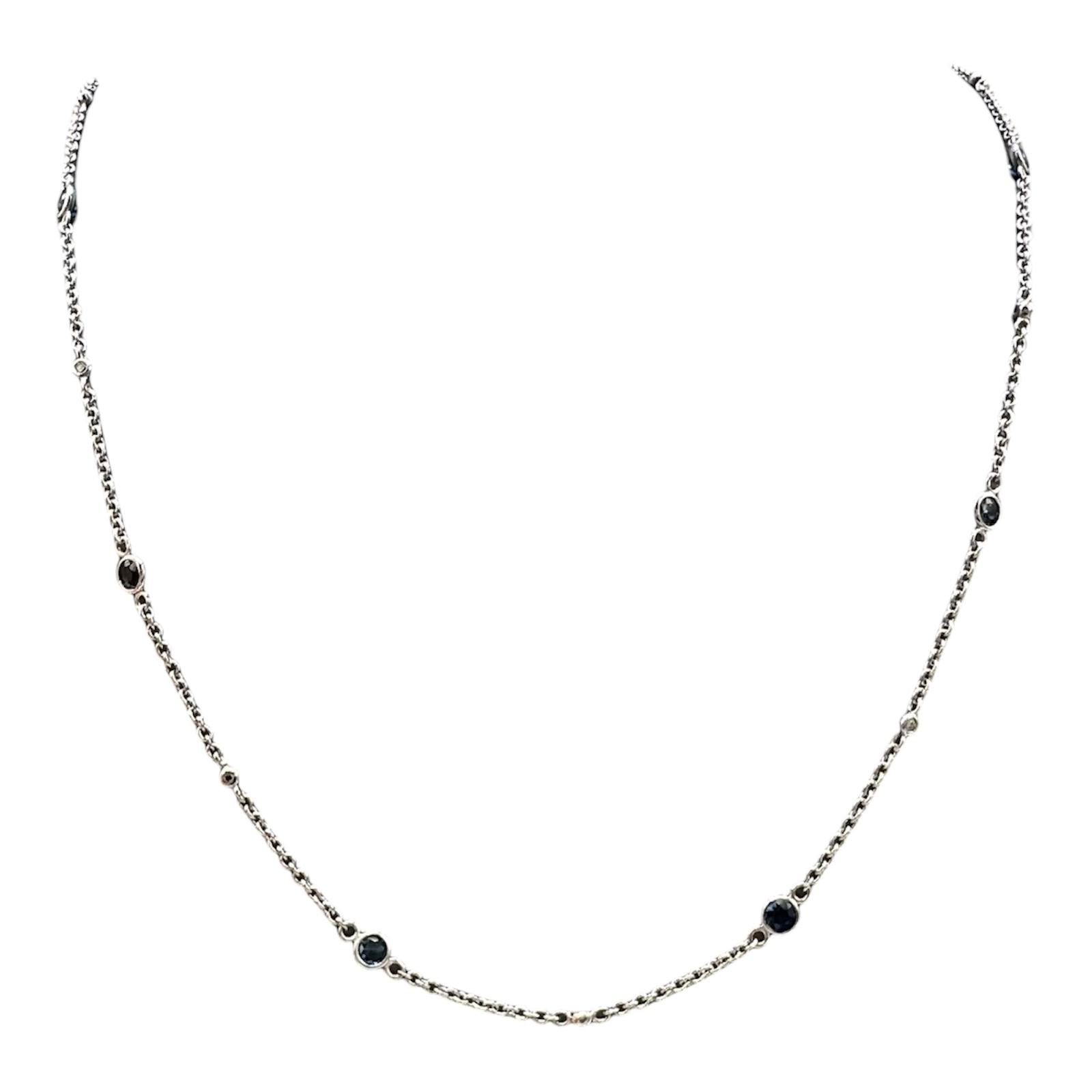 Designer Effy Sapphire Diamond Station Necklace 14kt White Gold NWT