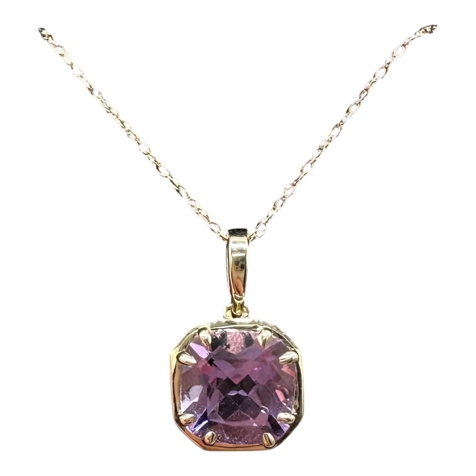 Amethyst Claw Set Necklace 10kt Yellow Gold 1.40ctw Cushion New