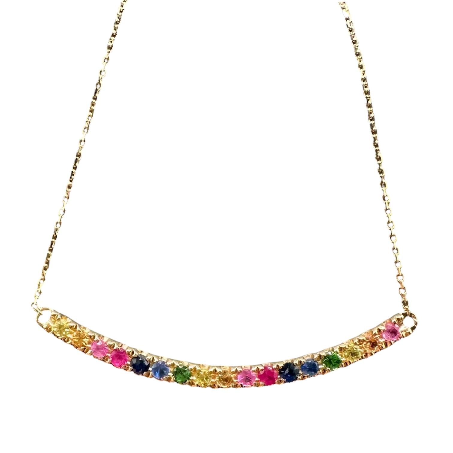 Rainbow Gemstone Bar Necklace 14kt Yellow Gold 0.72ctw Adjustable New