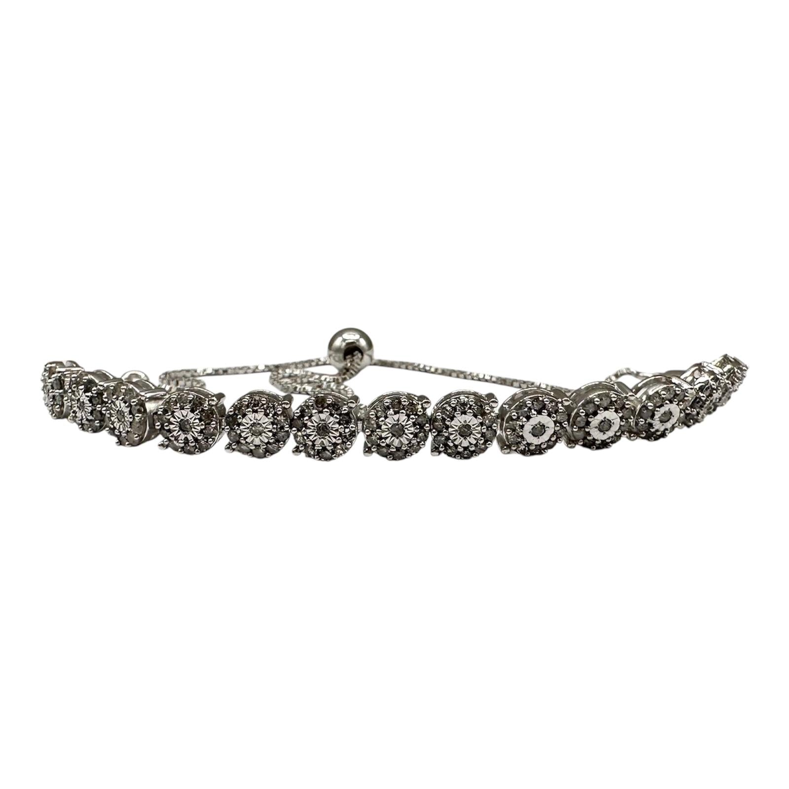 Diamond Cluster Bola Bracelet Sterling Silver 1ctw Adjustable New