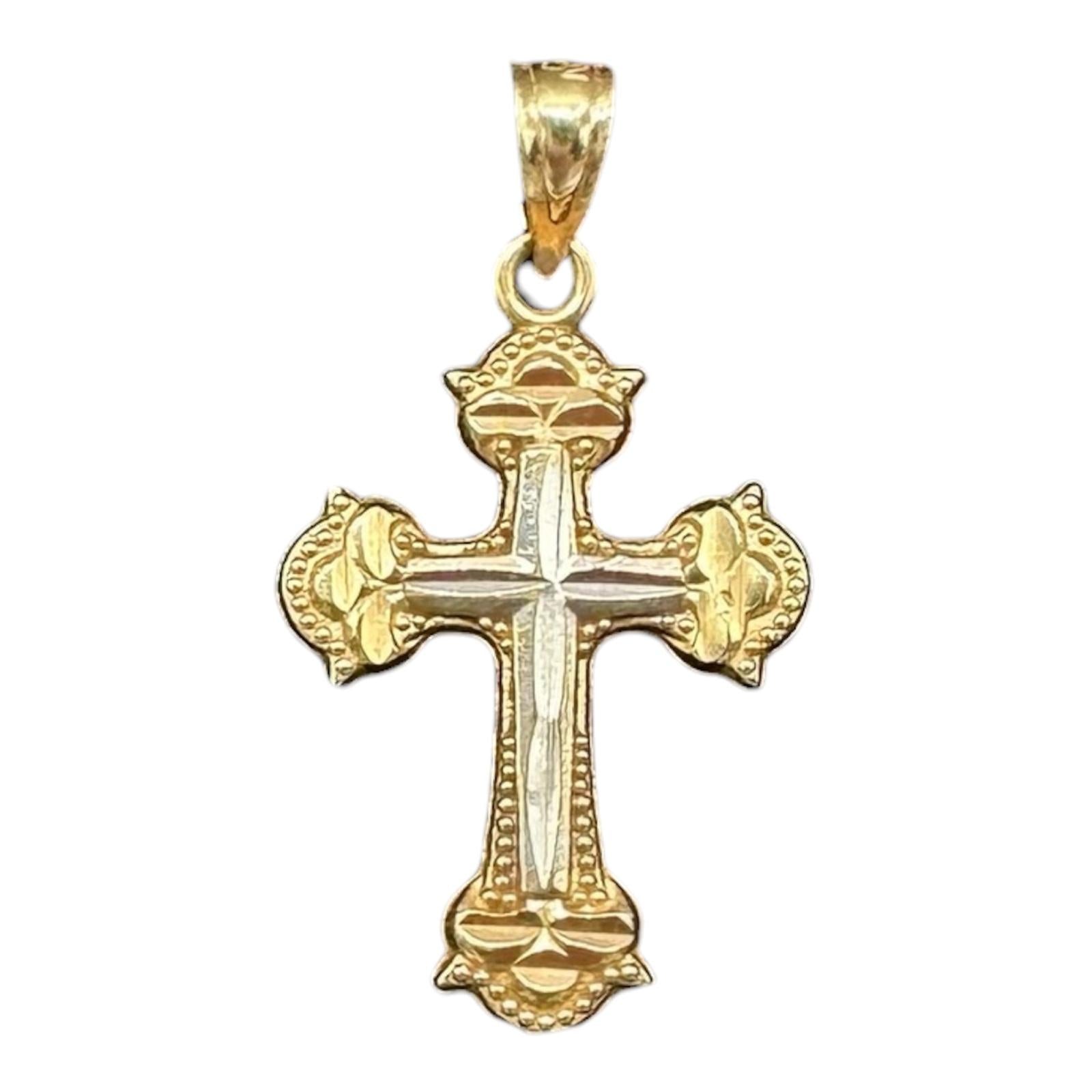 Two Tone Gold Cross Pendant 14kt Yellow Gold Estate Small Bail