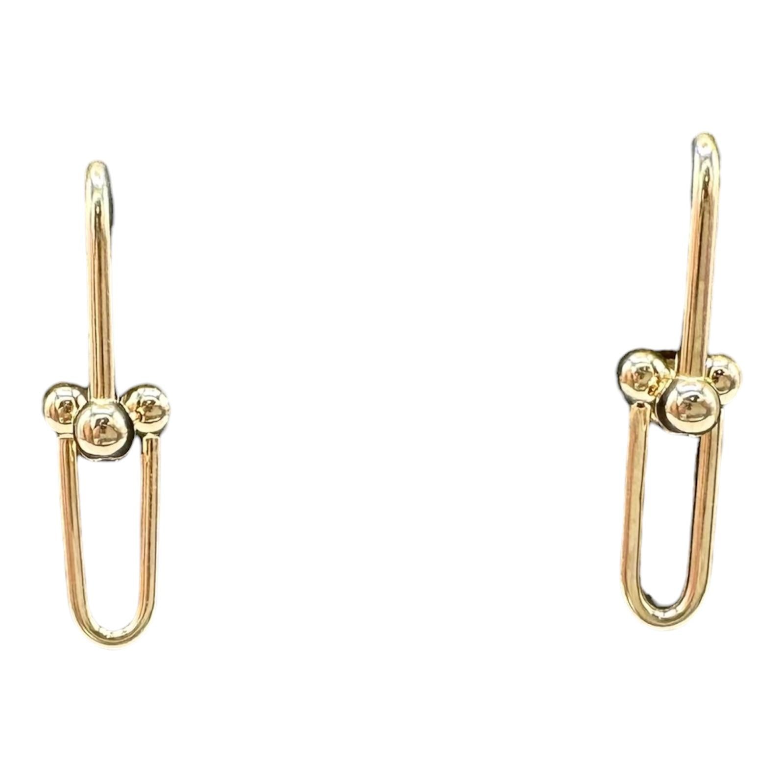 Horseshoe Link Earrings 14kt Yellow Gold 25.2mm Hollow New