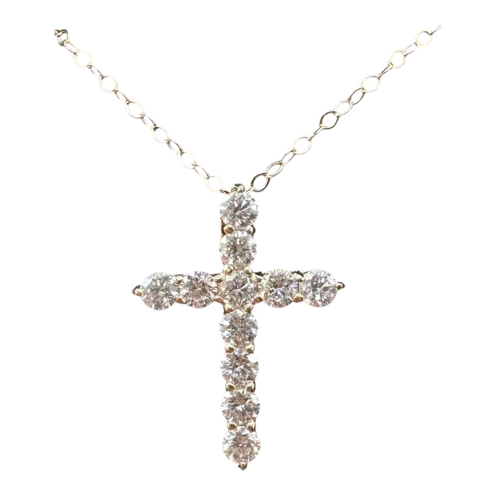 Natural Diamond Cross Necklace 14kt Yellow Gold 0.68ctw GH SI New