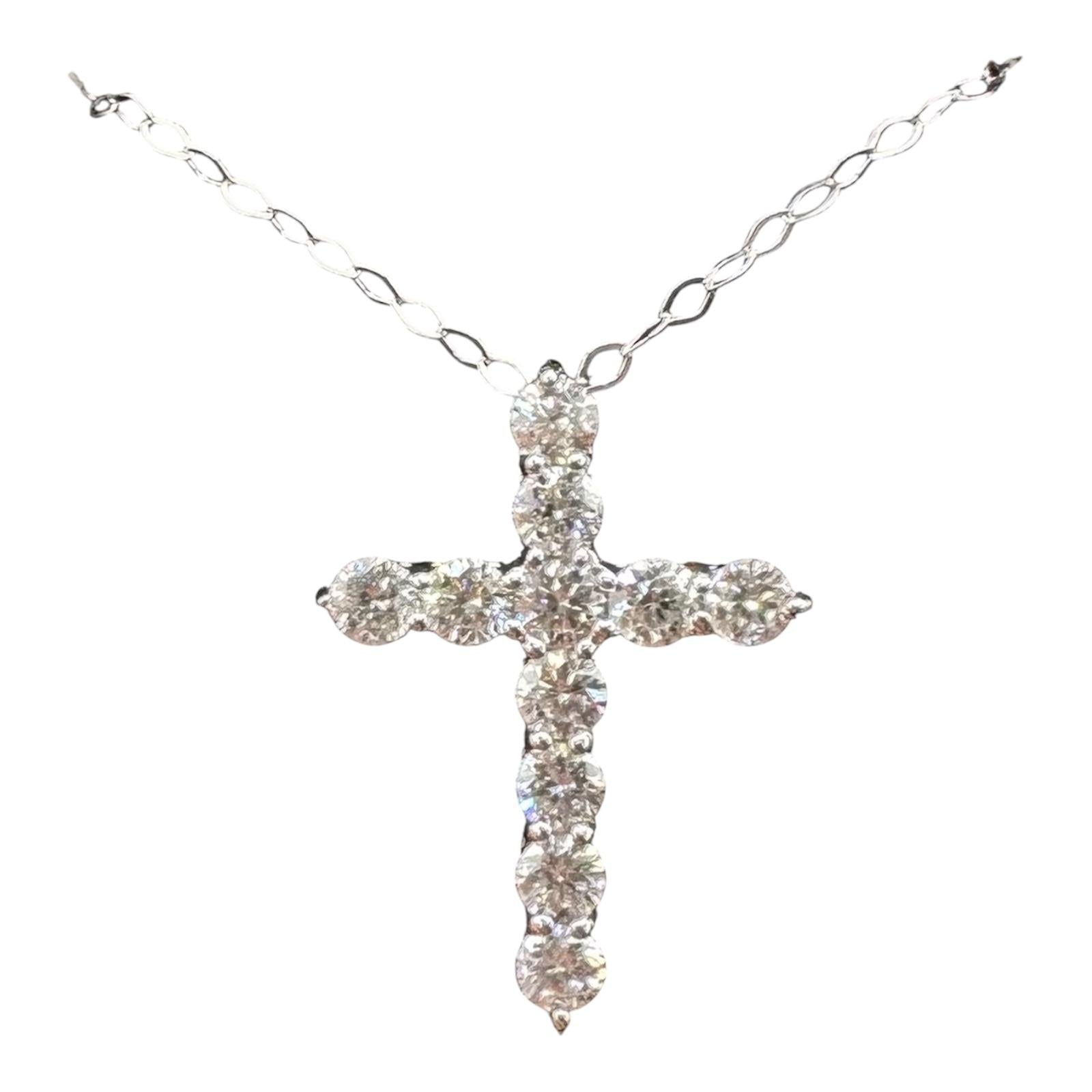 Natural Diamond Cross Necklace 14kt White Gold 0.64ctw GH SI New