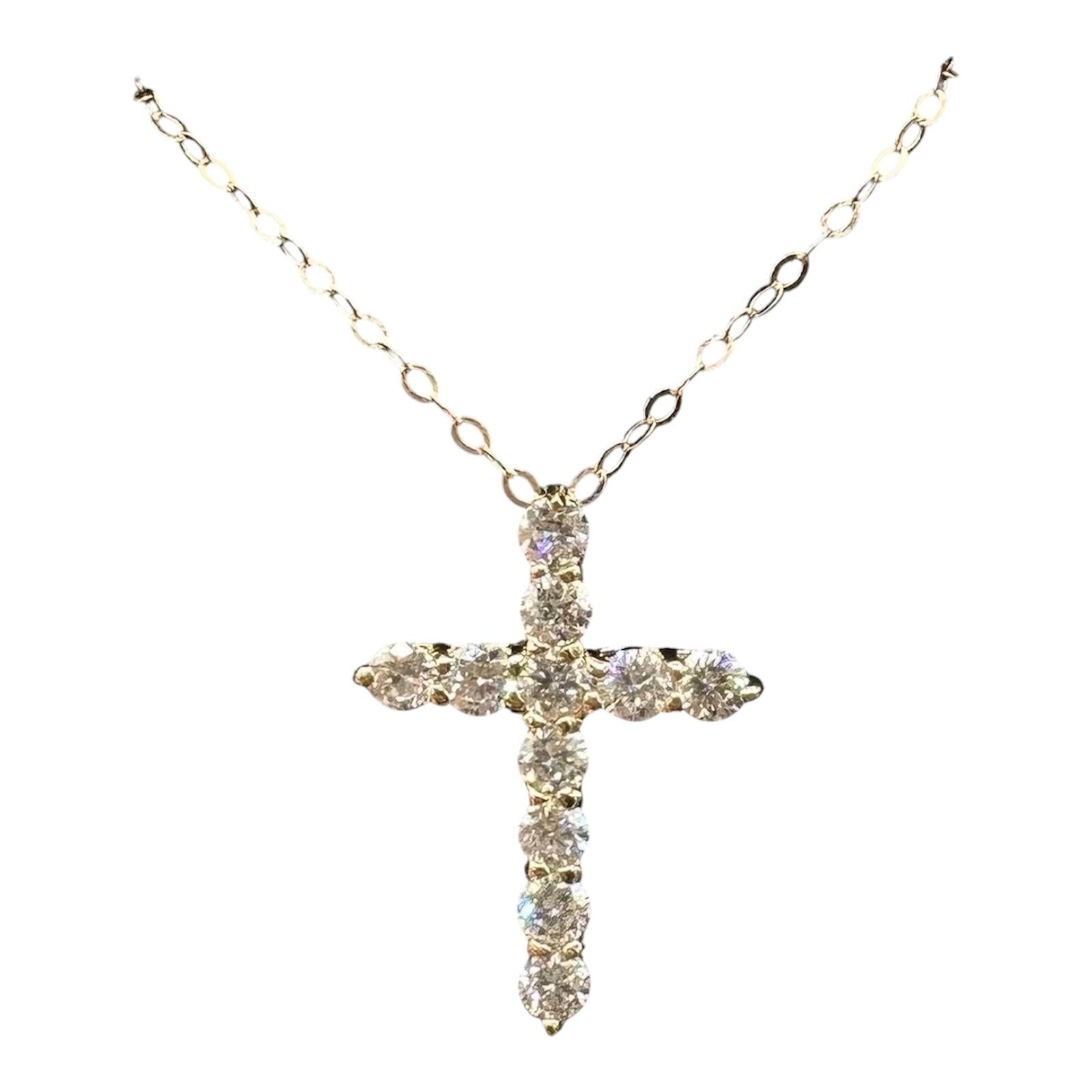 Natural Diamond Cross Necklace 14kt Yellow Gold 0.50ctw GH SI New