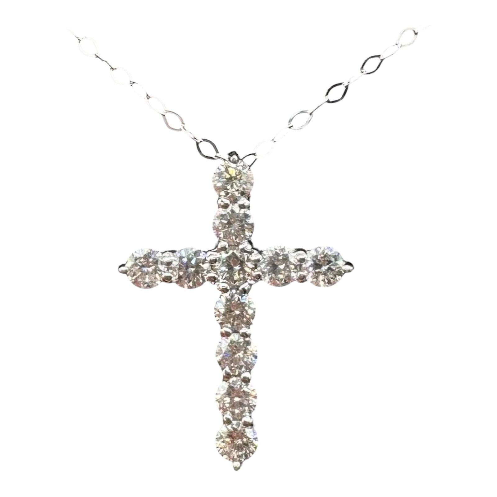 Natural Diamond Cross Necklace 14kt White Gold 0.85ctw GH SI New