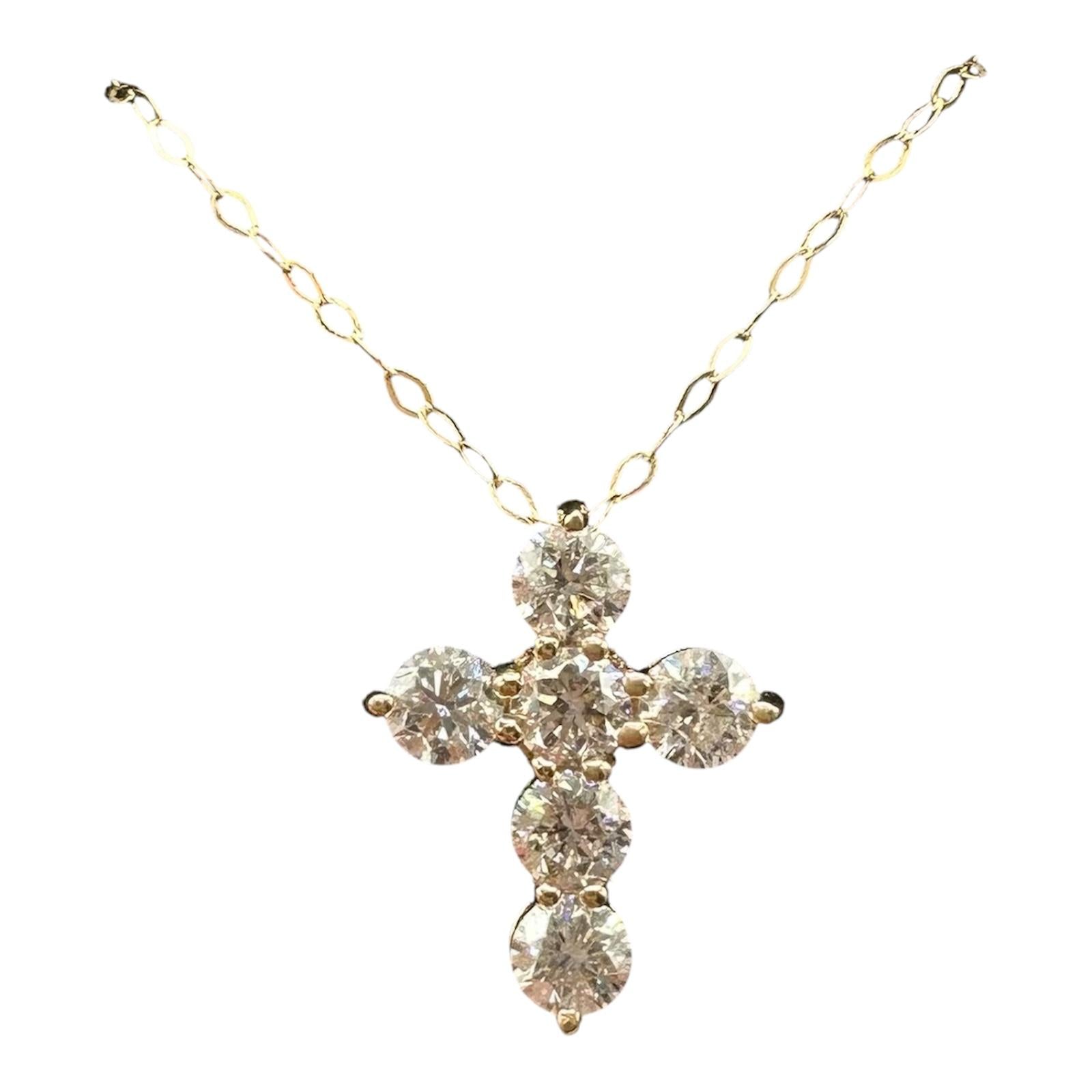 Diamond Cross Necklace 14kt Yellow Gold 1.10ctw GH SI 18in New