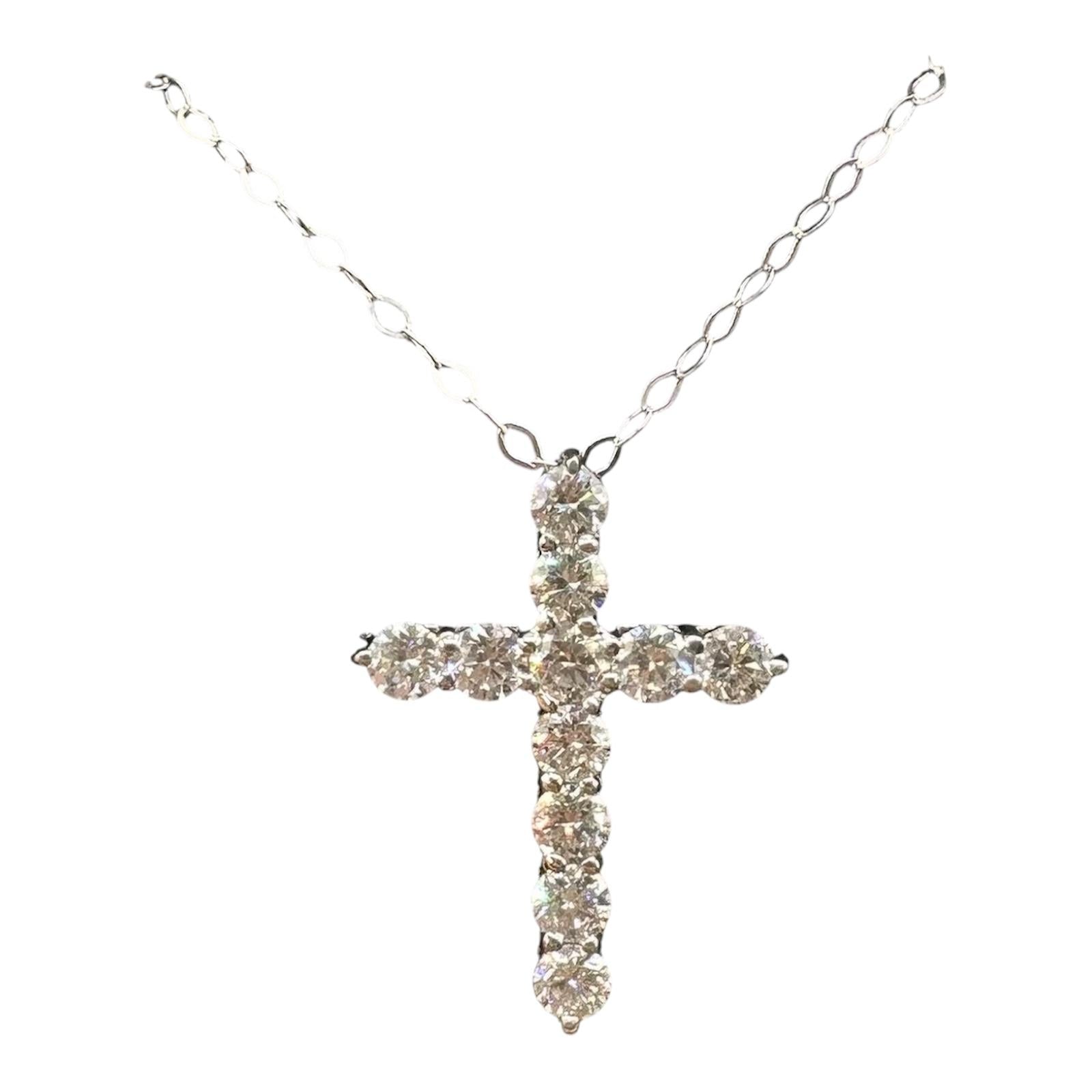 Natural Diamond Cross Necklace 14kt White Gold 0.68ctw GH SI New