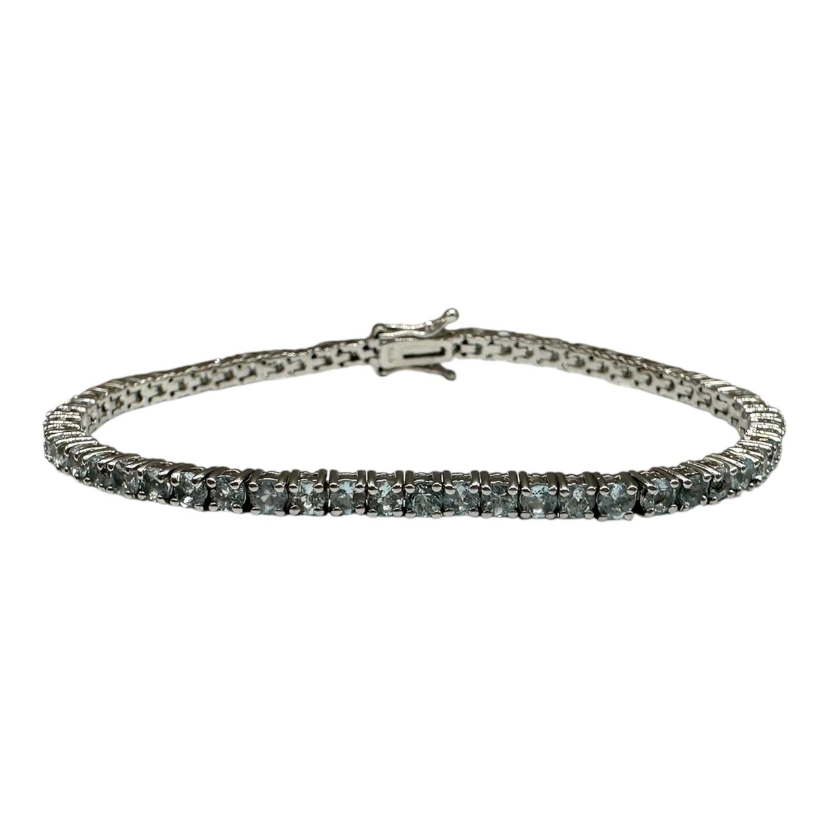Aquamarine Tennis Bracelet Sterling Silver 3mm 7.5in New