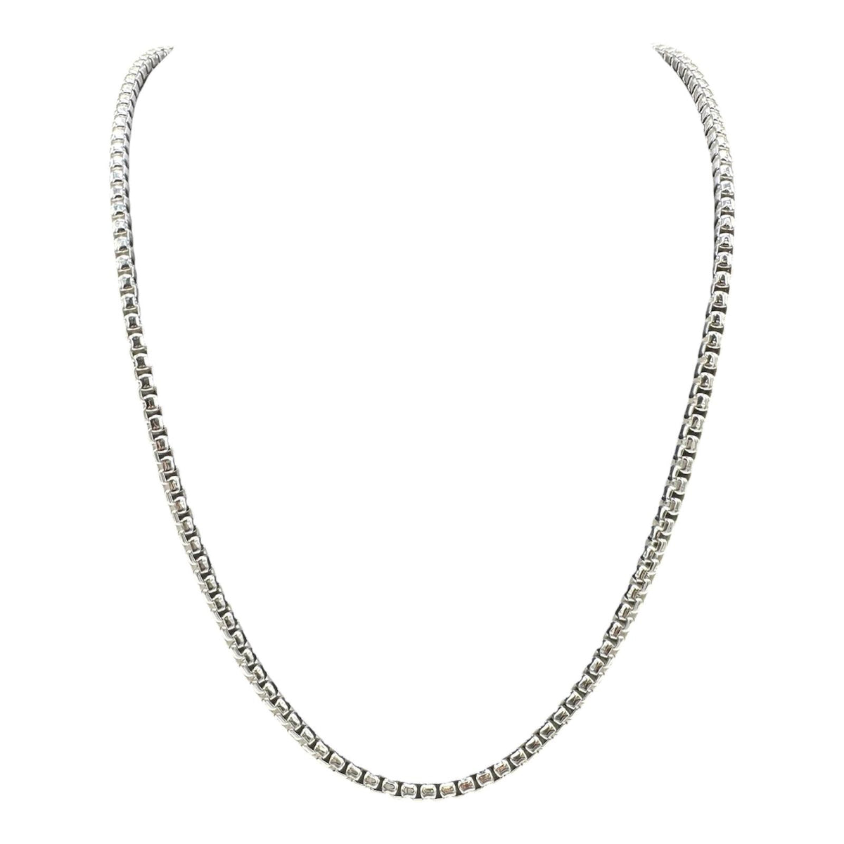Italian Round Box Link Chain Sterling Silver 24in 3.3mm New