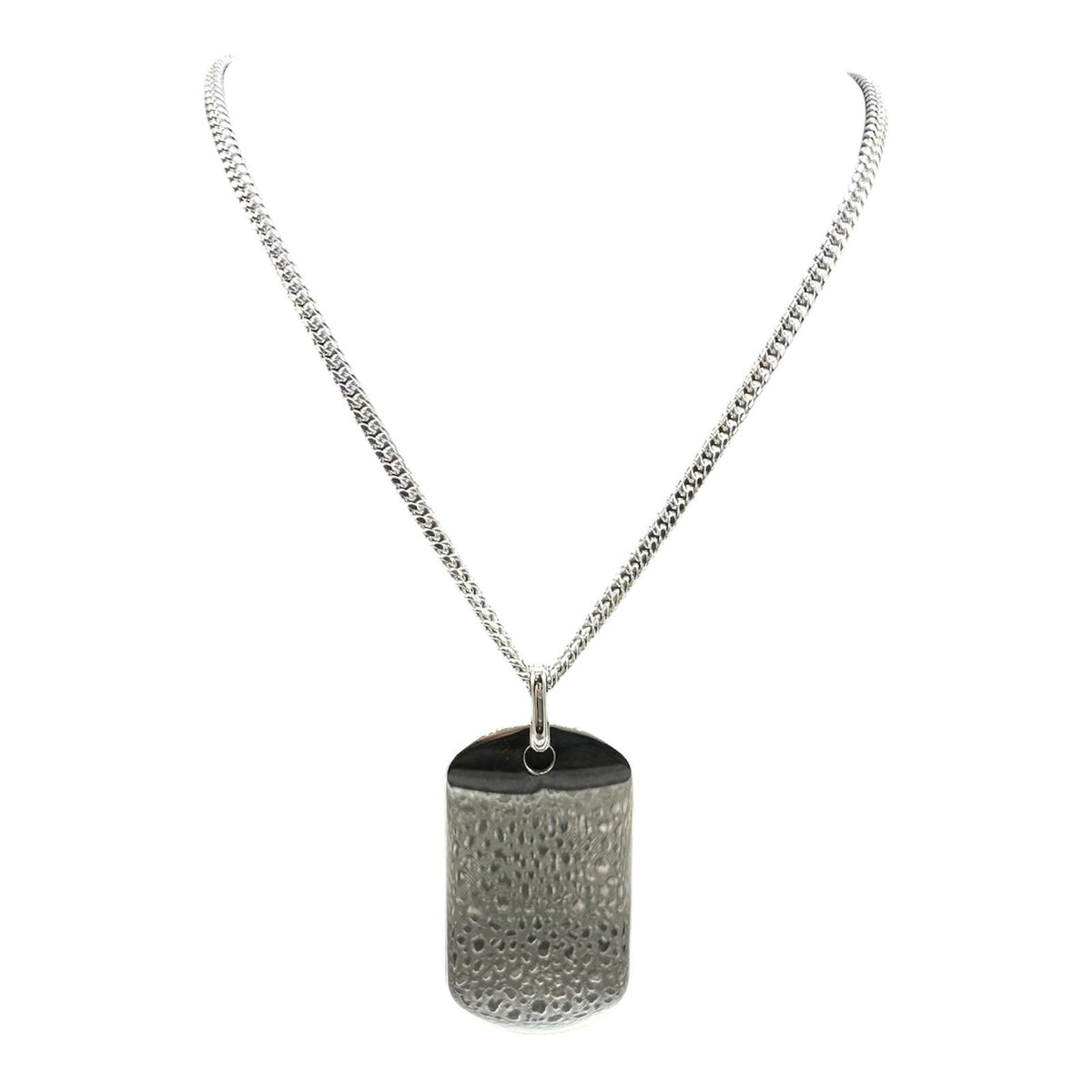 Dog Tag Pendant Cuban Chain Necklace Sterling Silver 22in New