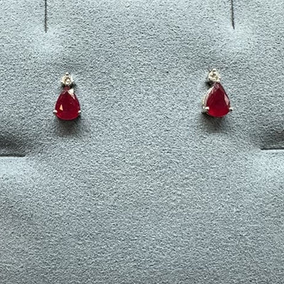 Appraised Ruby and Diamond Earrings in 18kt White Gold - 1.60ctw Pear Rubies