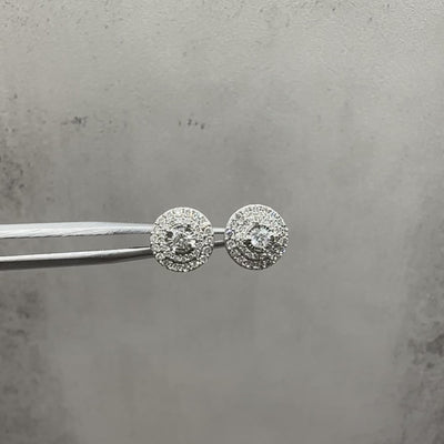Diamond Halo Stud Earrings in 10kt White Gold - 0.50ctw GH SI2-I1 Diamonds, New