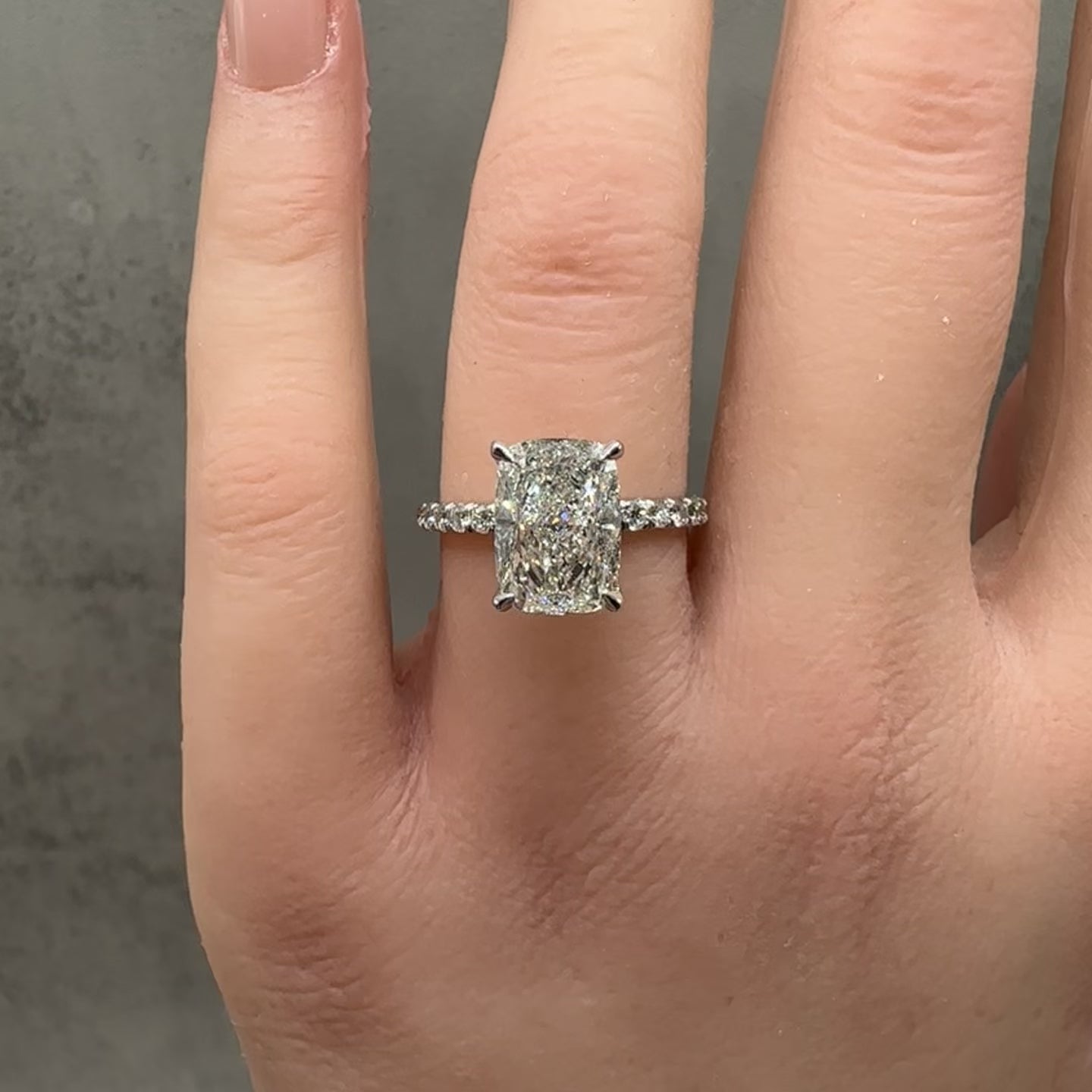 3.44ct Elongated Cushion Lab Diamond Ring IGI G VVS2 14K White Gold