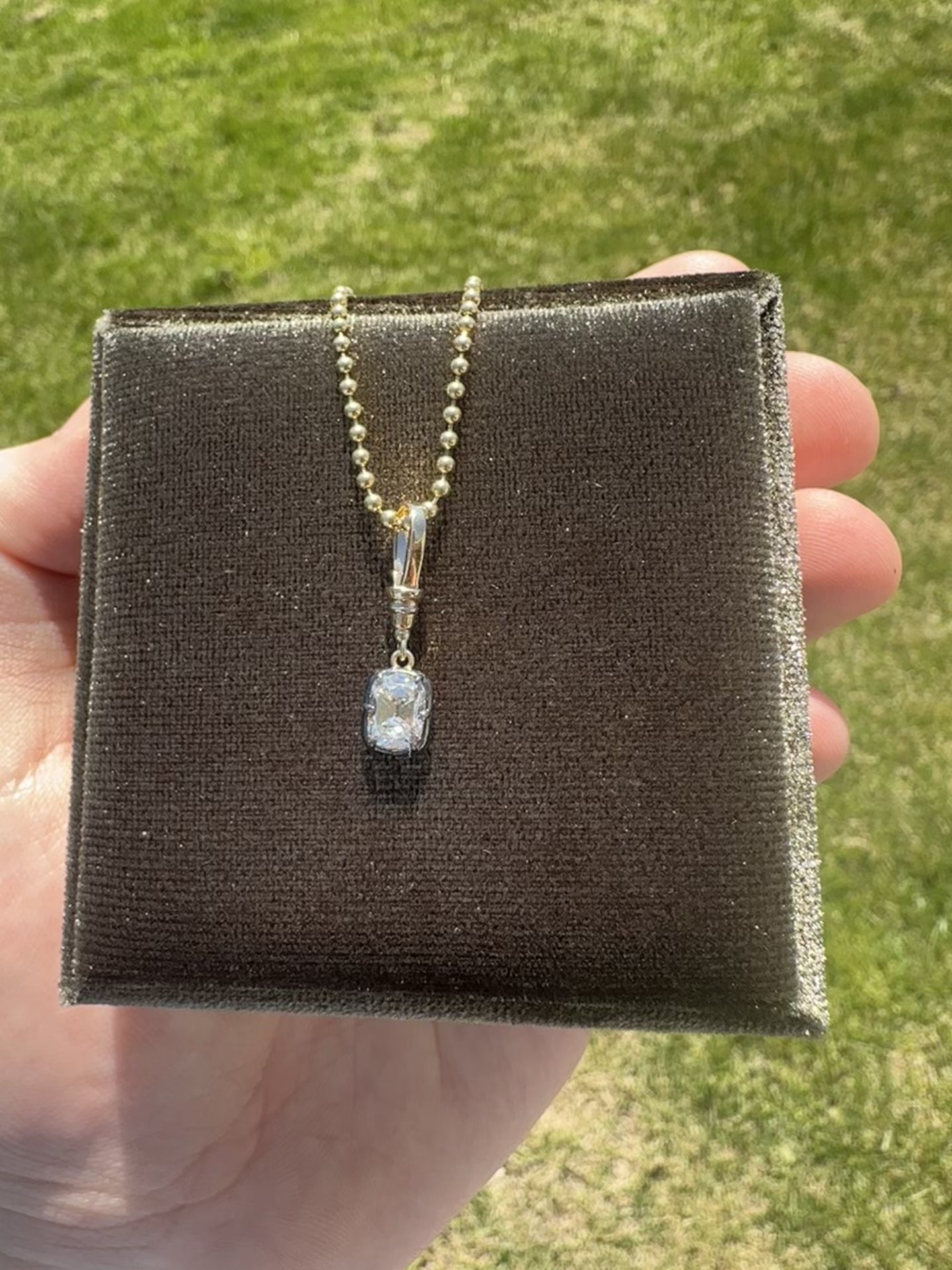 GIA 0.88ct Old Mine Cut Diamond Pendant 14K Gold Georgian Style