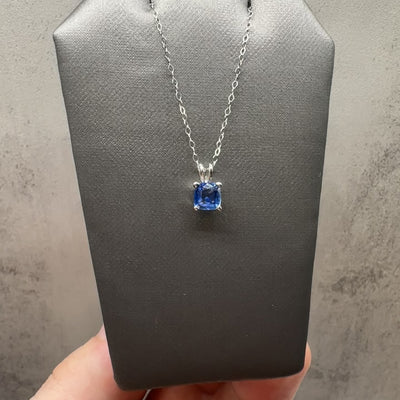 Cushion Cut Ceylon Blue Sapphire Necklace in 14kt White Gold – 0.95ct, 18in, New