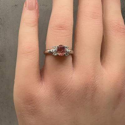 Estate Padparadscha Sapphire Ring in Platinum 1.12ct Sapphire 0.21ctw Diamond