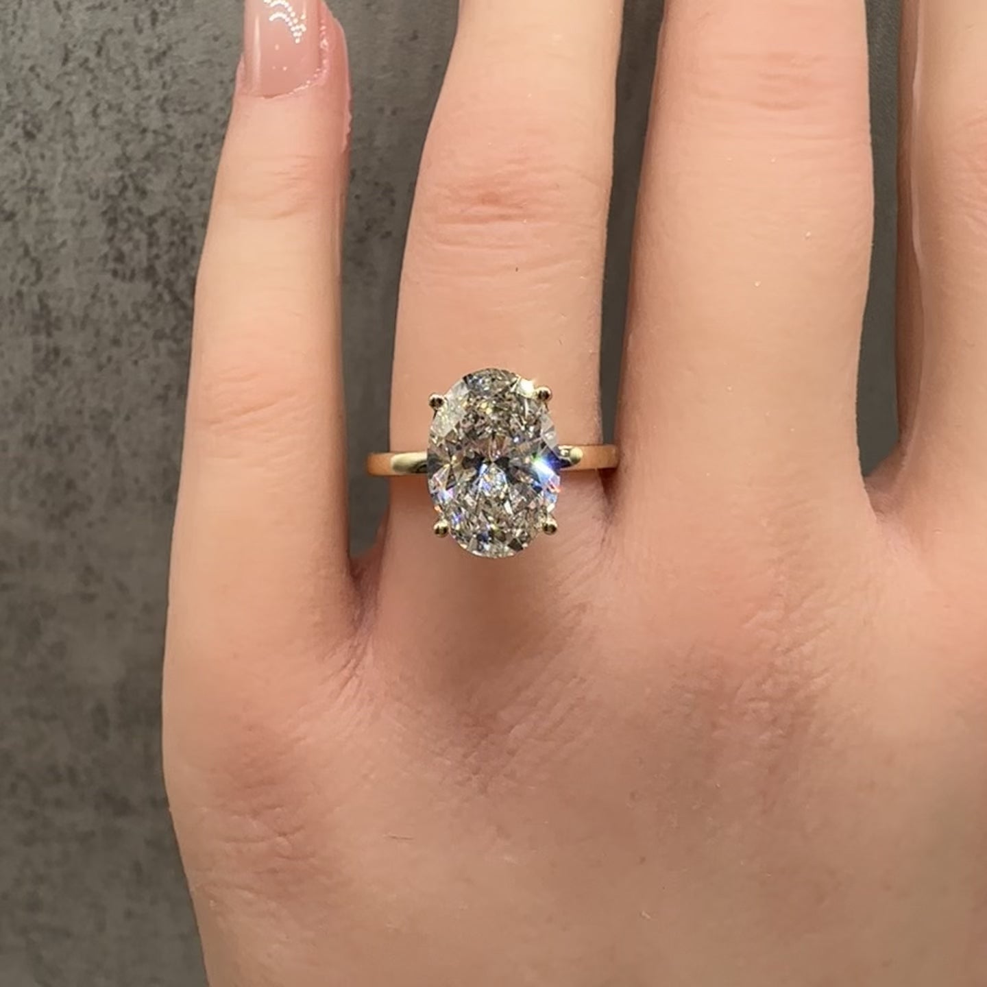4.12ct Oval Lab Diamond Ring IGI F VS1 14K Yellow Gold Hidden Halo