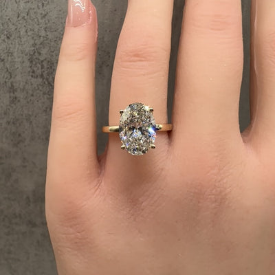 4.12ct Oval Lab Diamond Ring IGI F VS1 14K Yellow Gold Hidden Halo