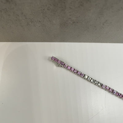 Pink Ombre Sapphire Tennis Bracelet in Sterling Silver – 3.9ct, 7in, New