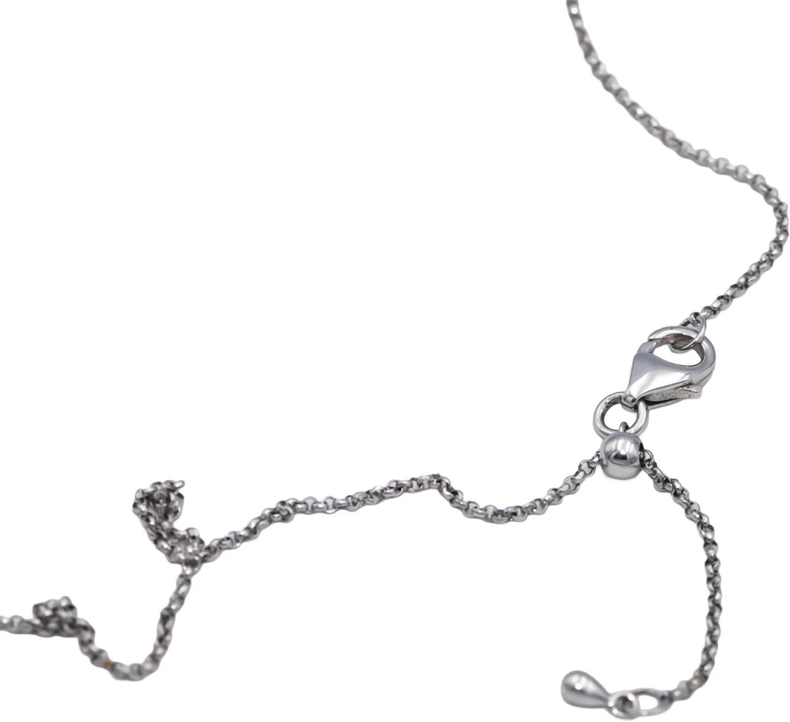 18k White Gold VS Round & Baguette Diamond Fixed Bar Pendant Necklace 0.15CT