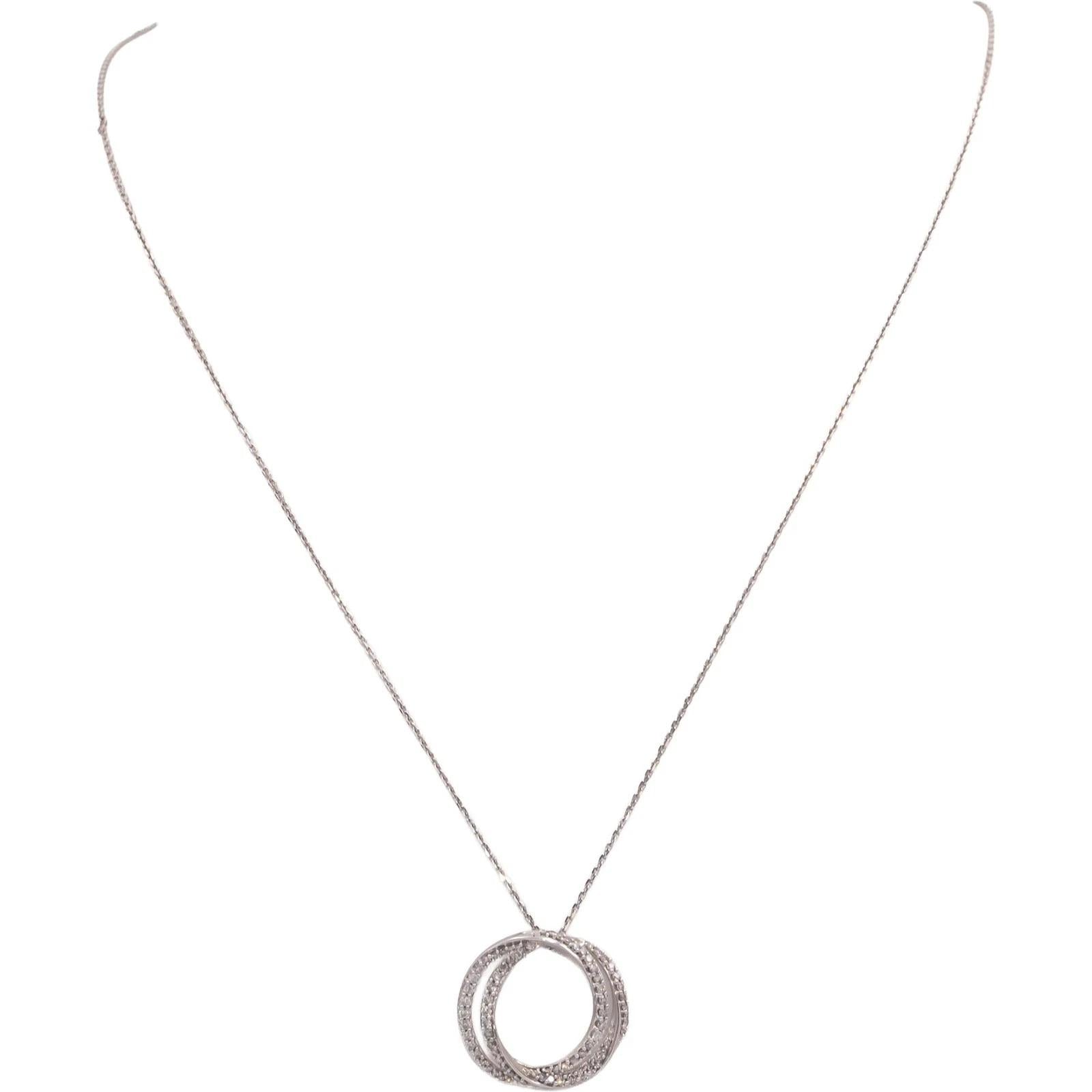 VERA WANG LOVE 10k White Gold Round Diamond Double Circle Pendant Necklace .50CT