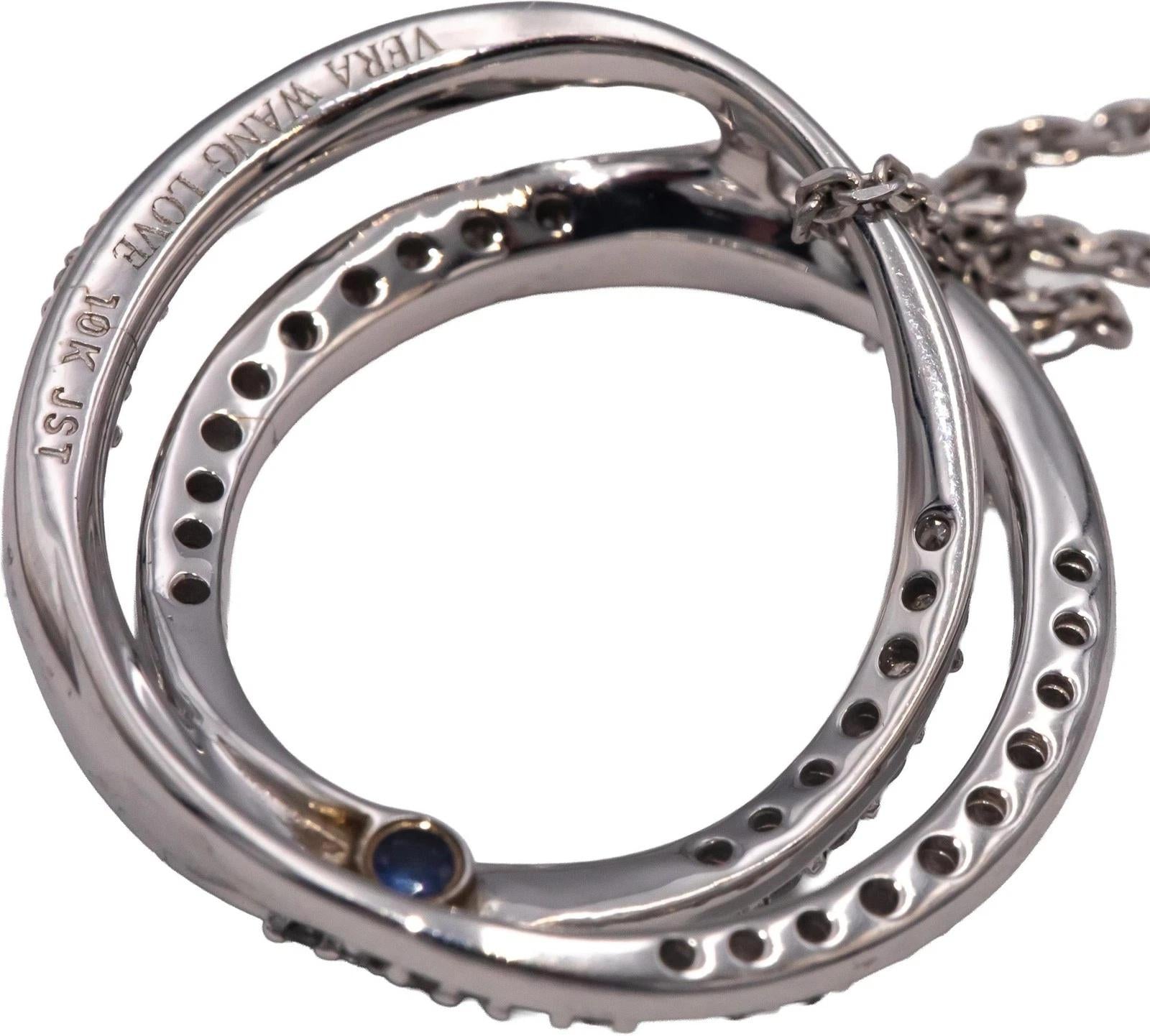 VERA WANG LOVE 10k White Gold Round Diamond Double Circle Pendant Necklace .50CT