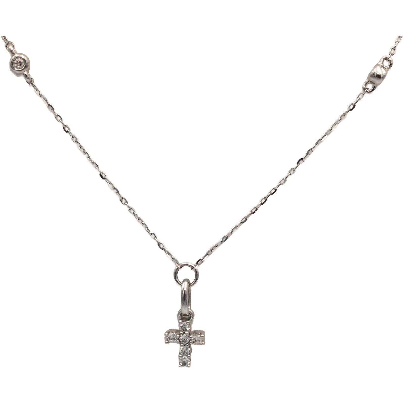 10k White Gold Round Diamond Cross Crucifix Dangle Chain Necklace 0.34CT
